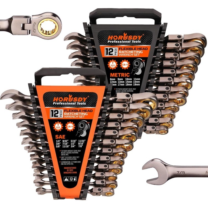 24-Piece Flex-Head Ratcheting Wrench Set | Metric and SAE | Ratchet Combination