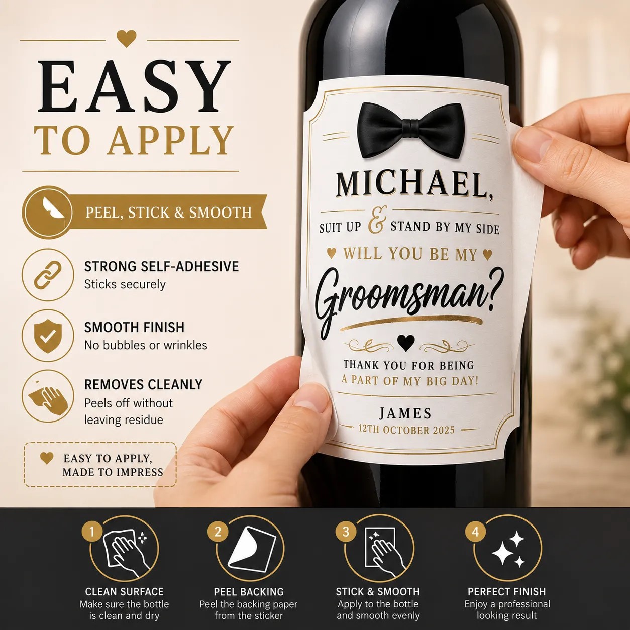 Personalised Groomsman Proposal Bottle Label Sticker – Custom Wedding Gift