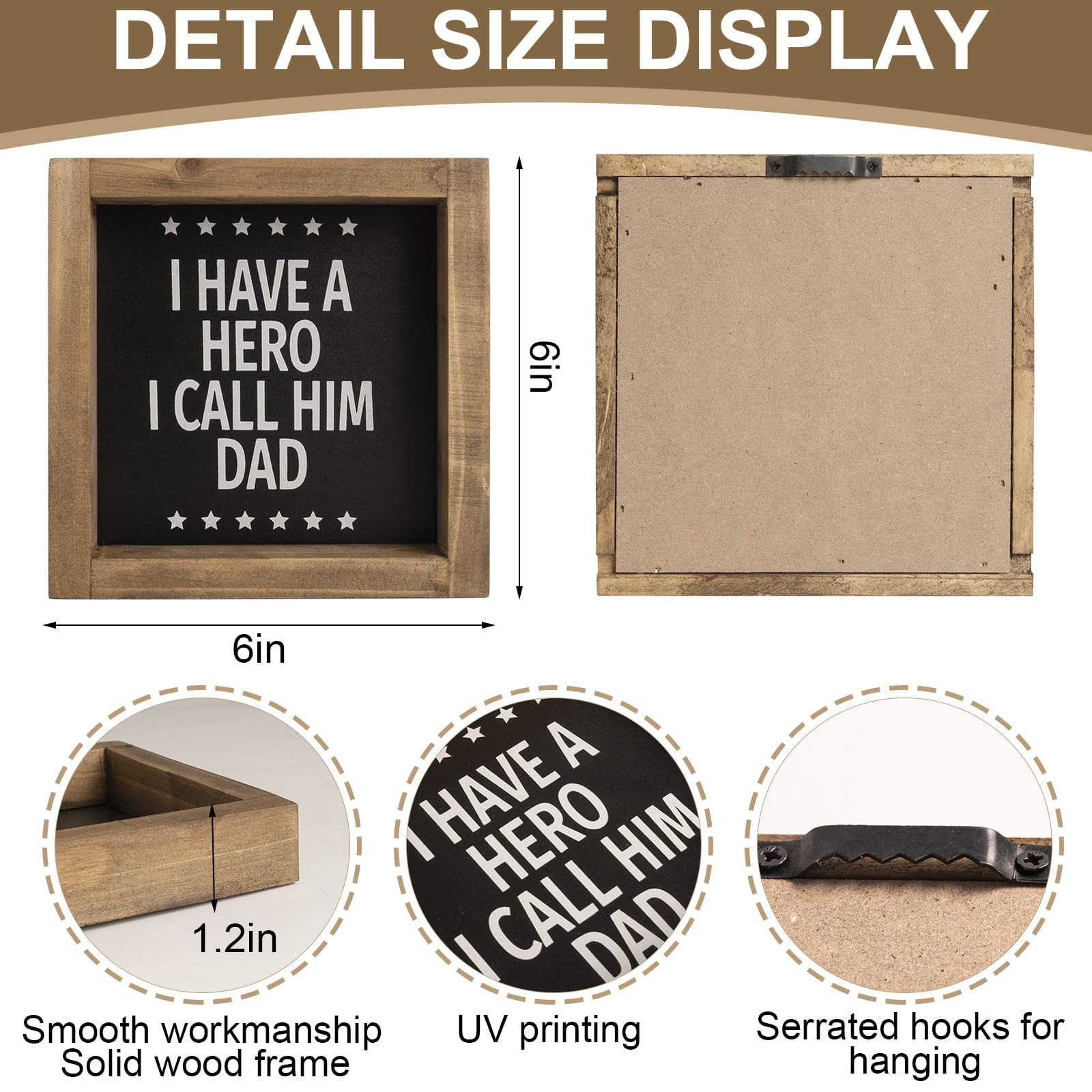 Wooden Dad Sign, 6 Inch Fathers Birthday Gifts Papa Plaque Decorations for Ho…