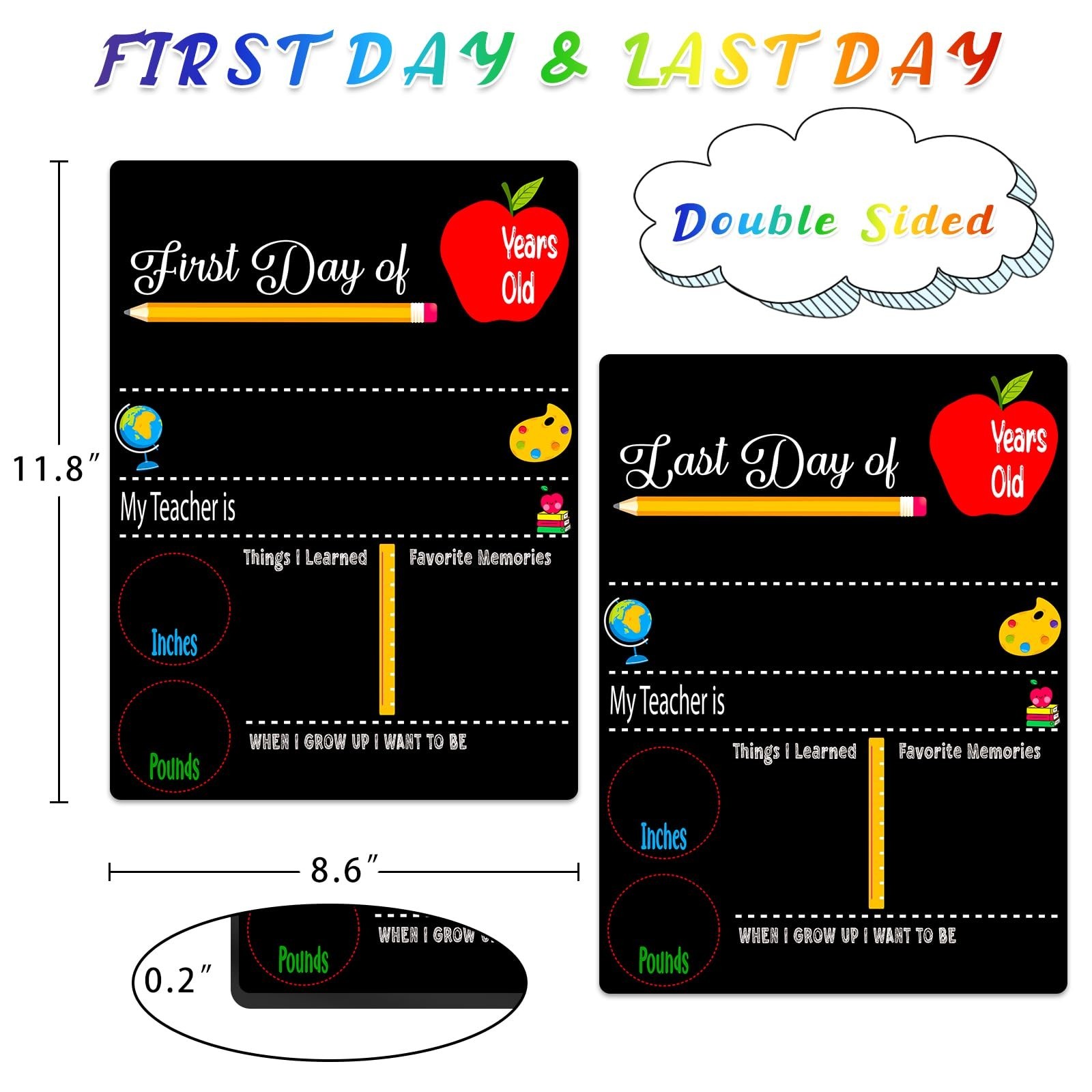 First and Last Day of School Chalkboard 9″x12″ Double-Sided Back to School Bo…