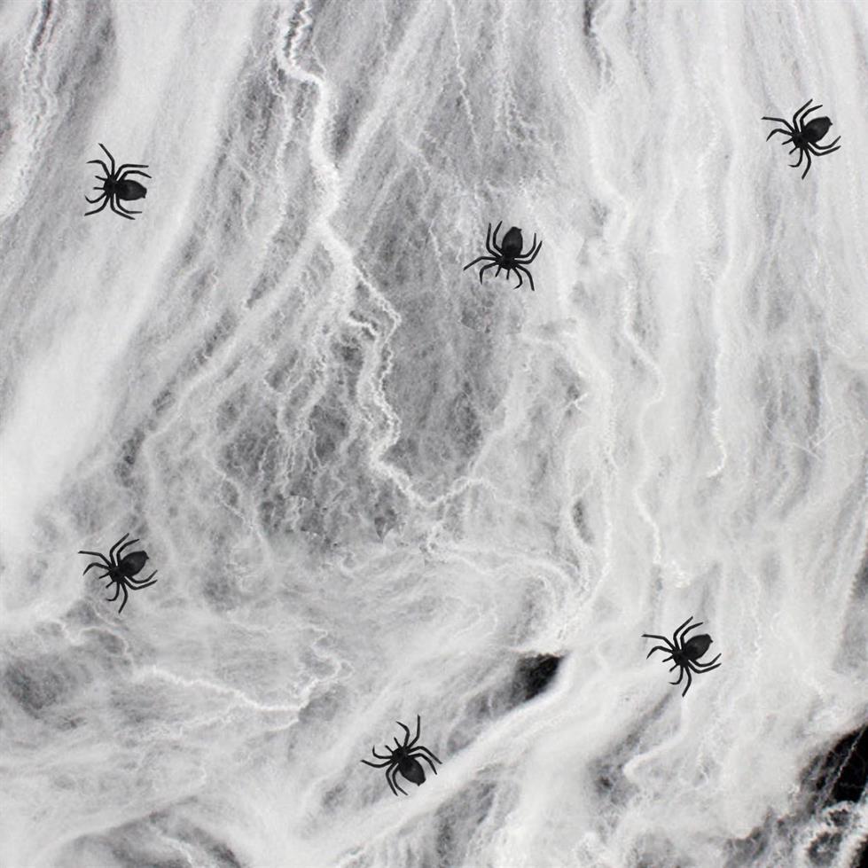 Halloween White Spider Web 6 Plastic Spiders Room Decoration
