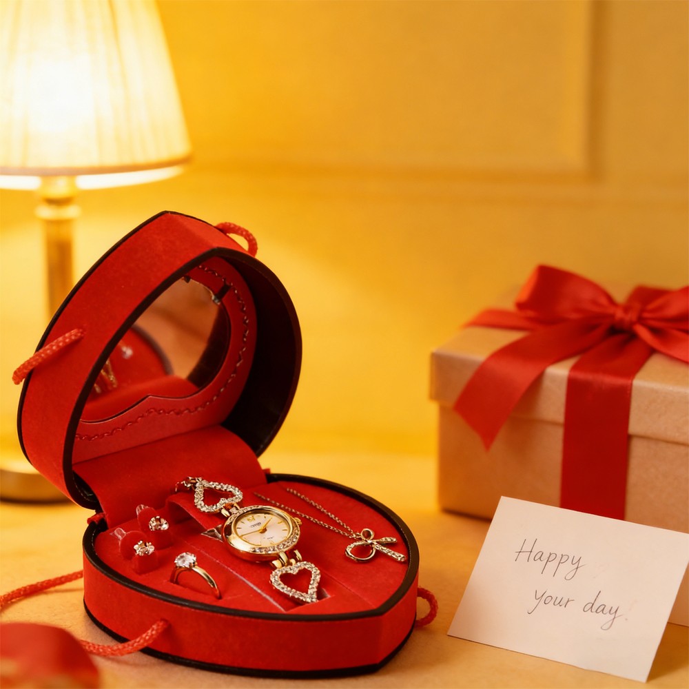 Women’s Watch & Jewelry Set Elegant Necklace Earrings Ring For Valentine’s Day