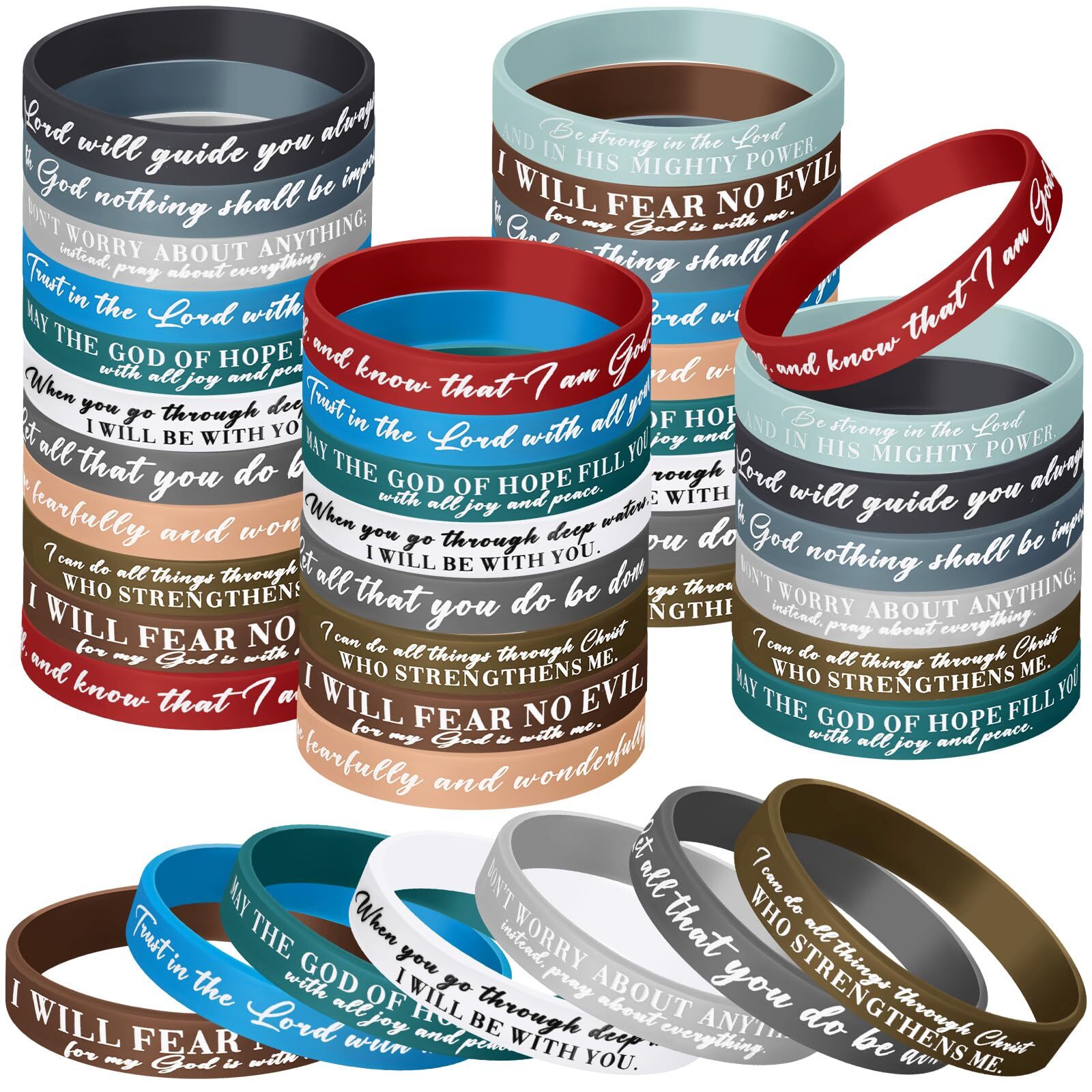 24Pcs Religious Silicone Bracelet Bible Verse Wristbands for Men Women