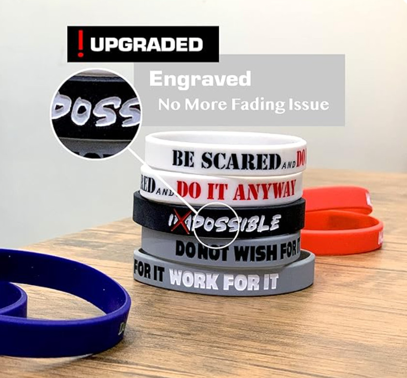 12 Pack Motivational Wristbands for Men, Women & Teens, 12X8” Silicone Bracelets