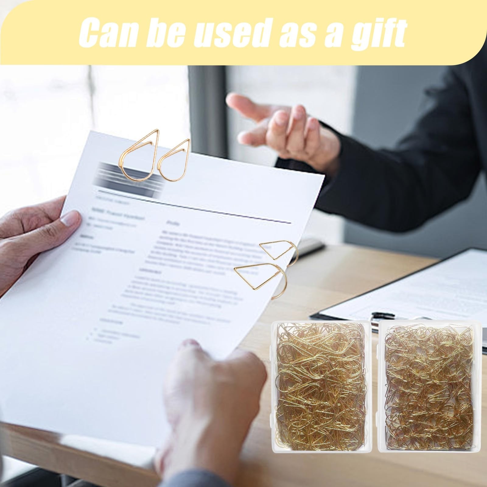 300 Pcs Gold Drops Shaped Paper Clips Set, 150 Pcs Medium Shape and 150 Pcs M…