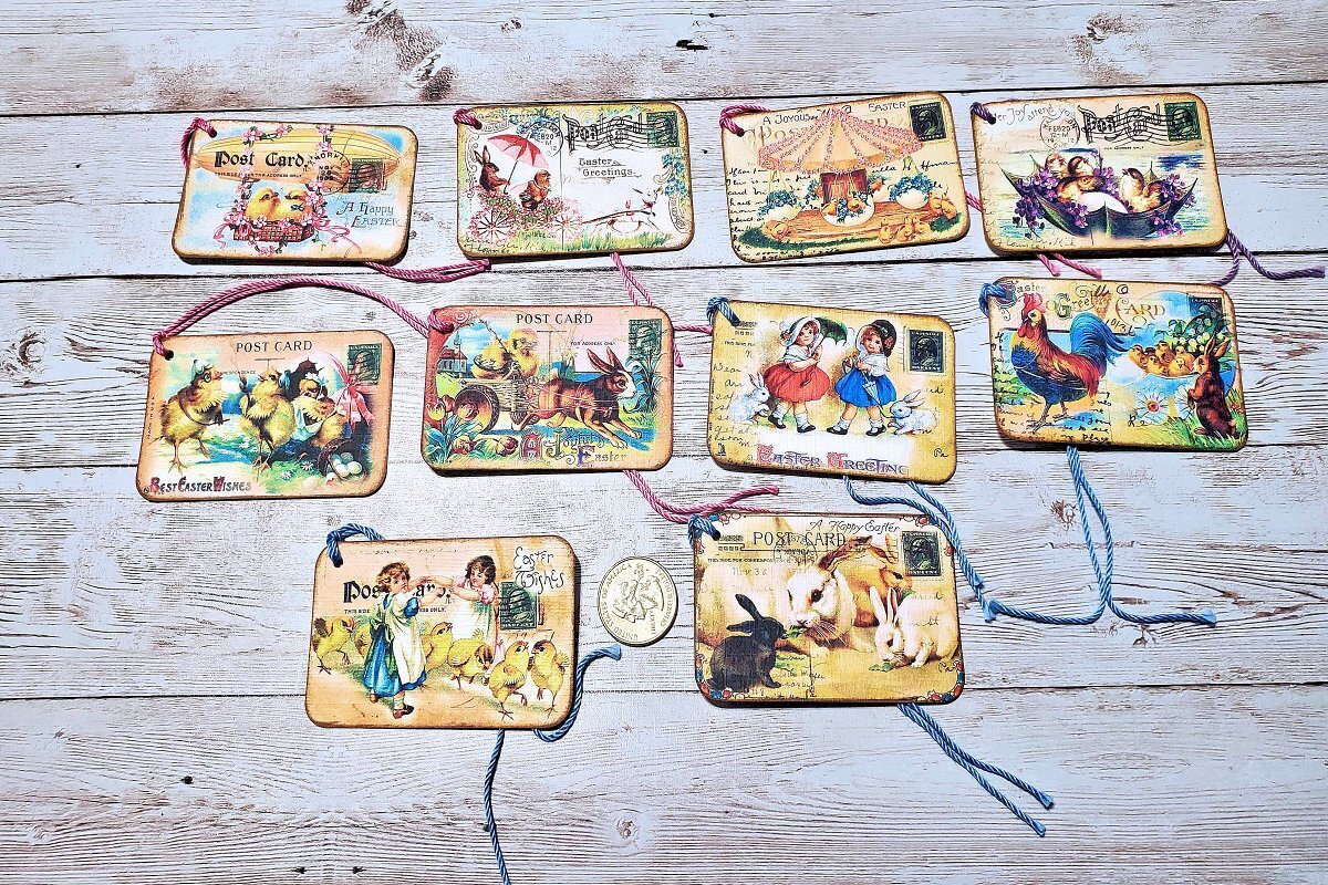 10~Easter~Vintage~Victorian~Postcard~Linen Cardstock~Gift~Hang~Tags