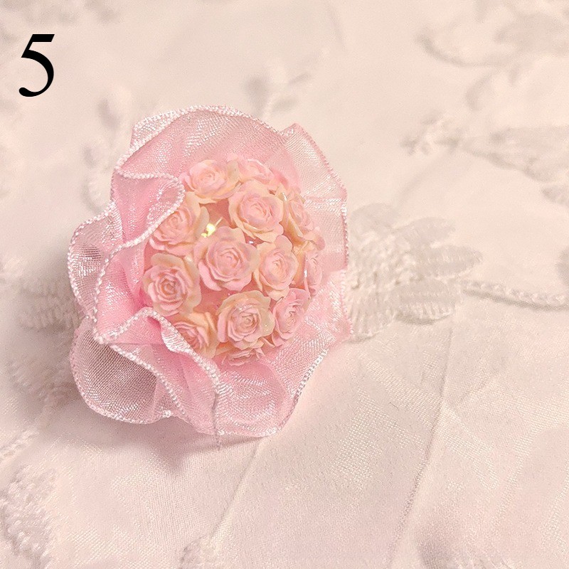 1x Heavy-Duty Mini Rose Bouquet Lace Flower Doll DIY Decoration Tassel with Hole