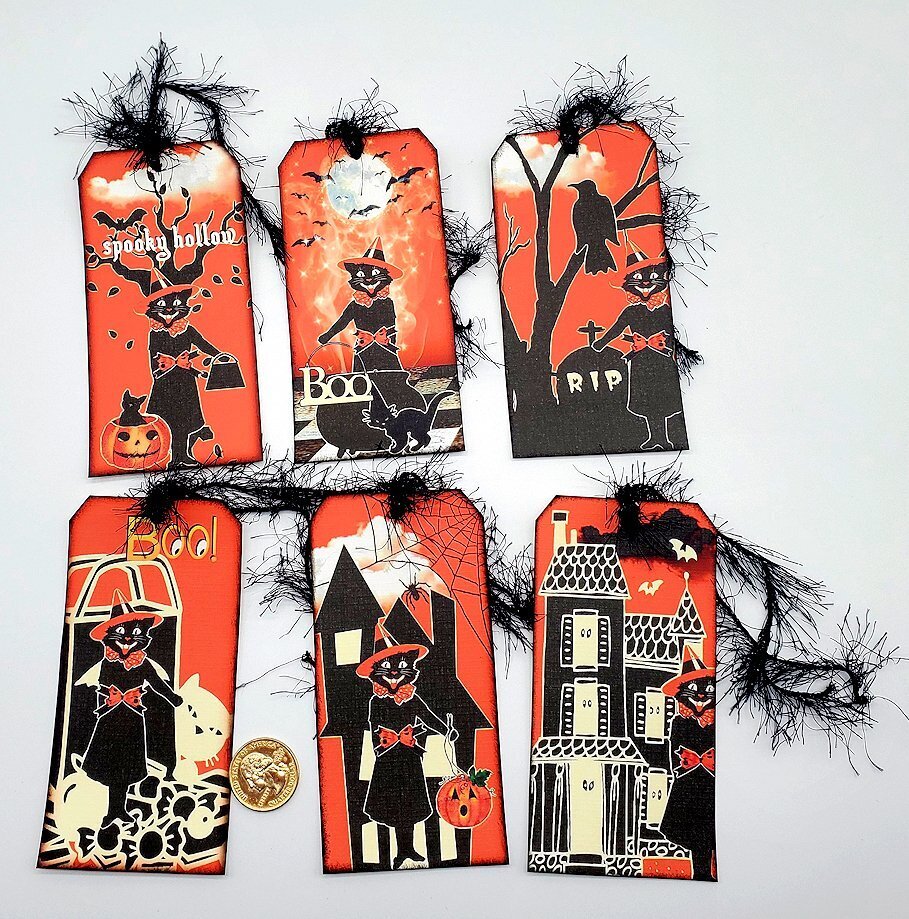 6-Halloween-Retro-Handmade-Black Cat-Parties-Linen Cardstock-Gift-Hang-Tags