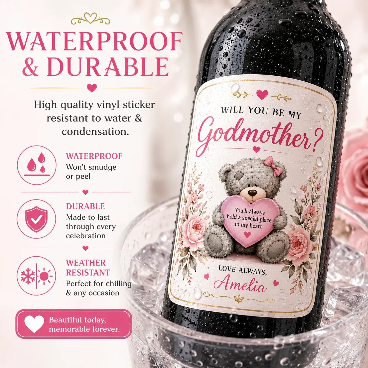 Personalised Godmother Proposal Bottle Label Sticker Custom Wine Gift Keepsake