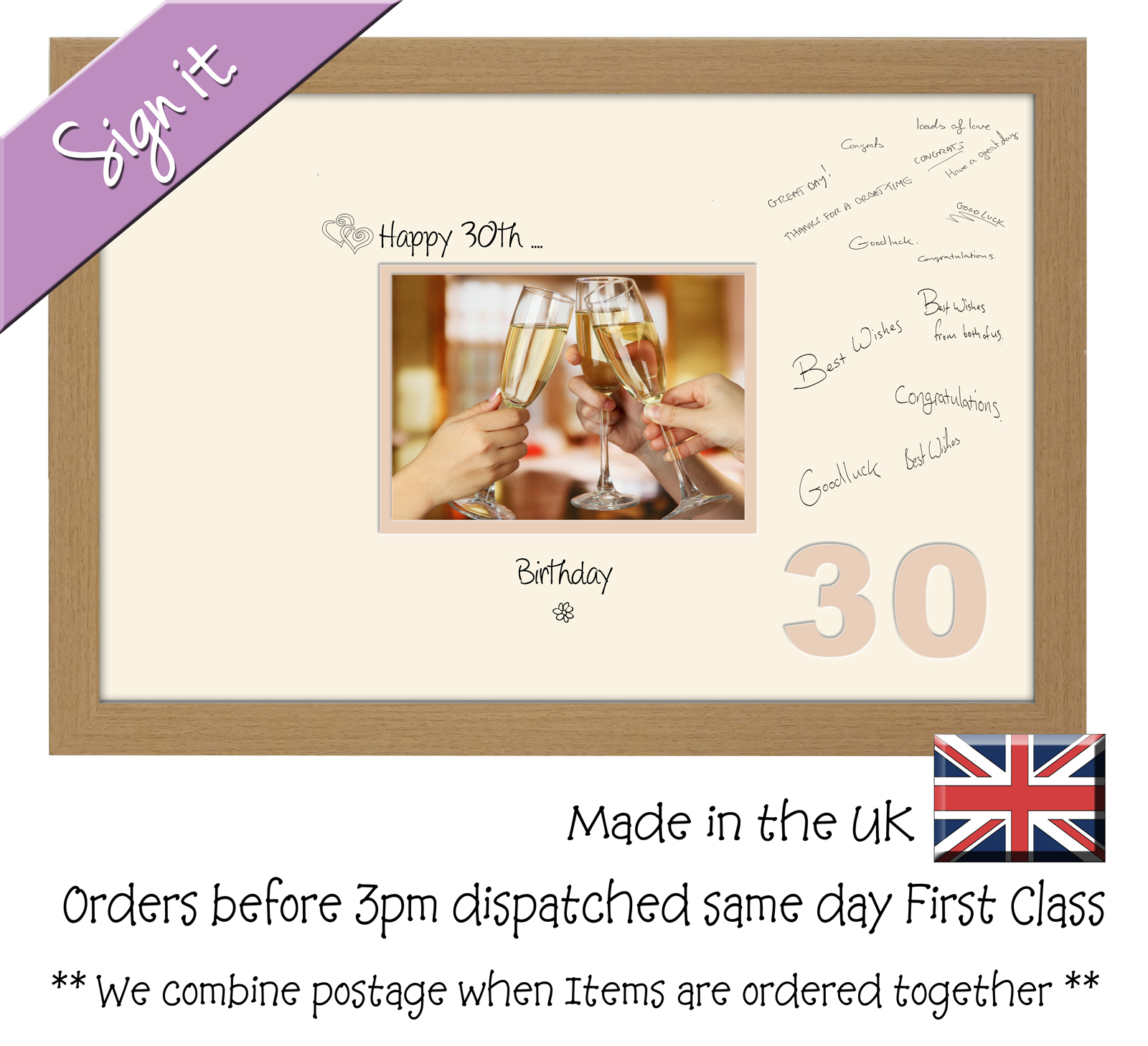 30th Birthday Signing Guest Photo Frame Gift 7×5 Photo by Photos in a Word 664D