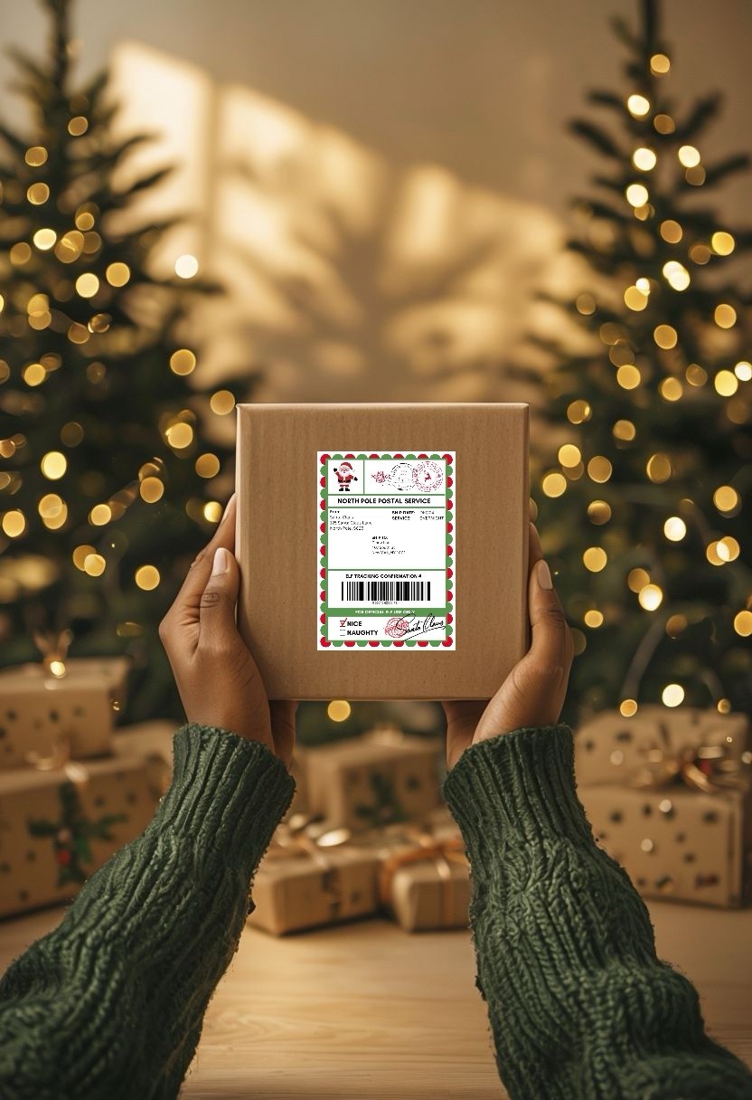 Christmas Personalized Santa North Pole Faux Shipping Gift Label