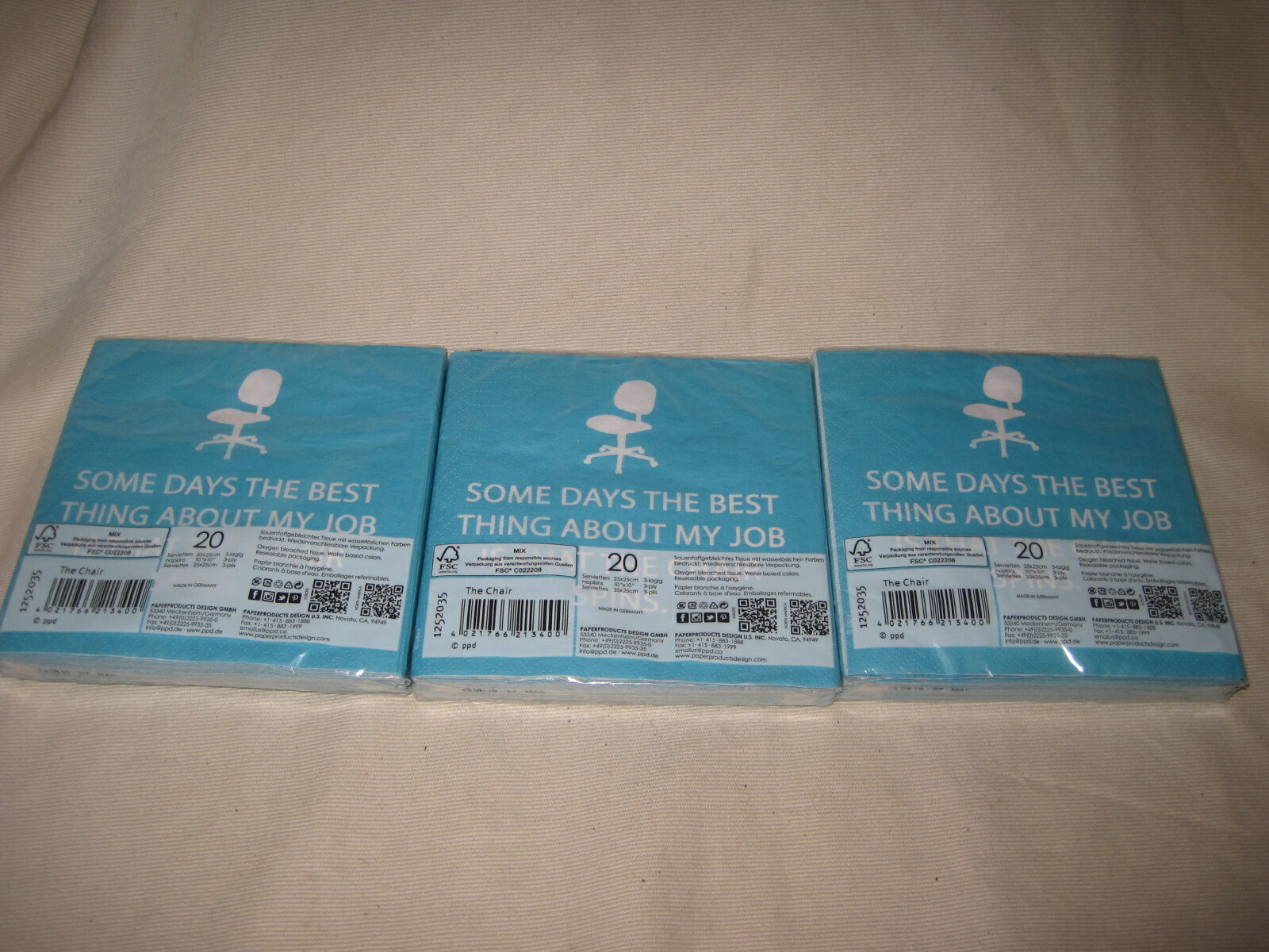 3 Paperproducts Design 20ct Blue Napkins Best Part of Job is My Chair Spins NEW