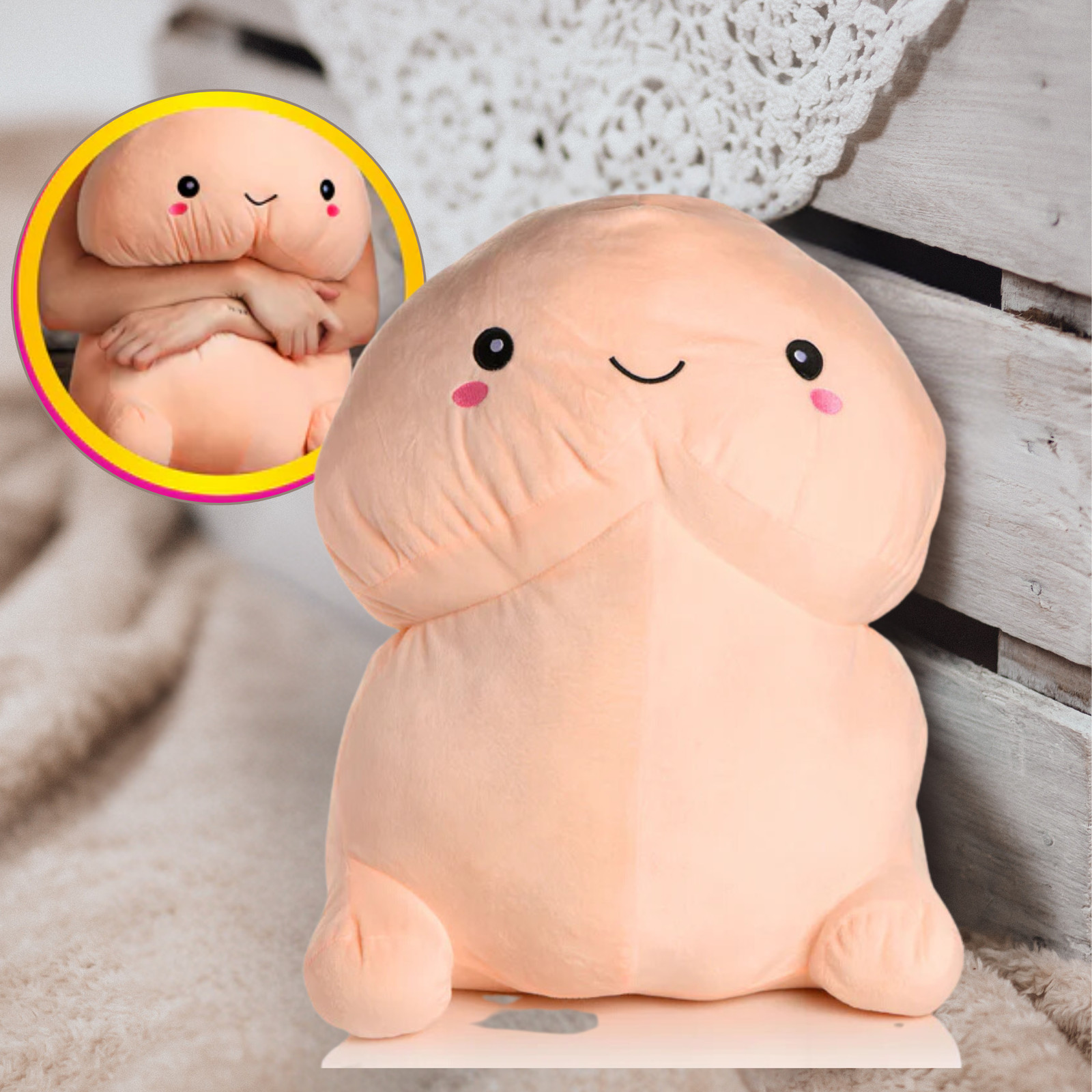 Large Happy Pecker Soft Pillow Squishy Huggable Stuffed Toy Party Novelty Gift