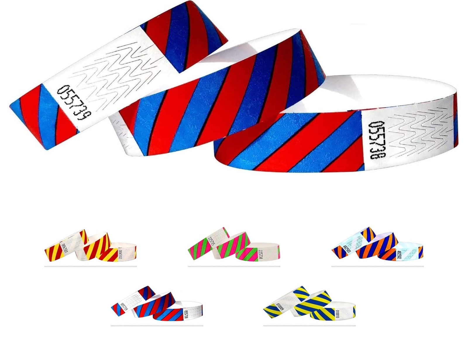 Wristbands Made Out of Tyvek – Striped – 500 Pack – Neon Blue + Red – 3/4″ Ty…
