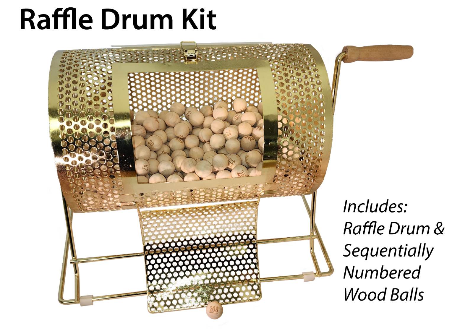 Raffle Drum Kit Including Small Drum and 7/8″ Sequentially Numbered Wood Balls