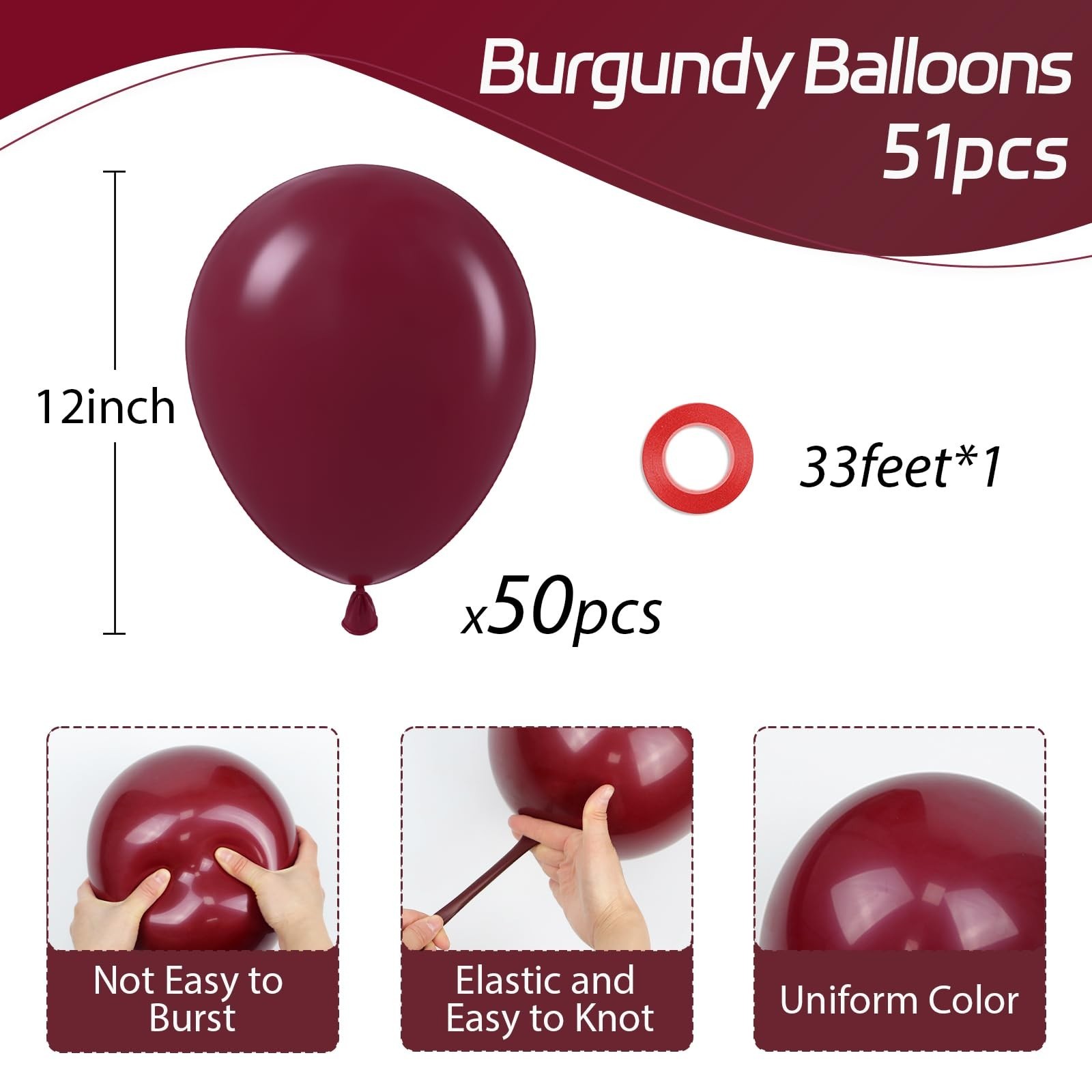 Burgundy Balloons 12 inch, Maroon Balloons 50pcs Party Balloons for Birthday …