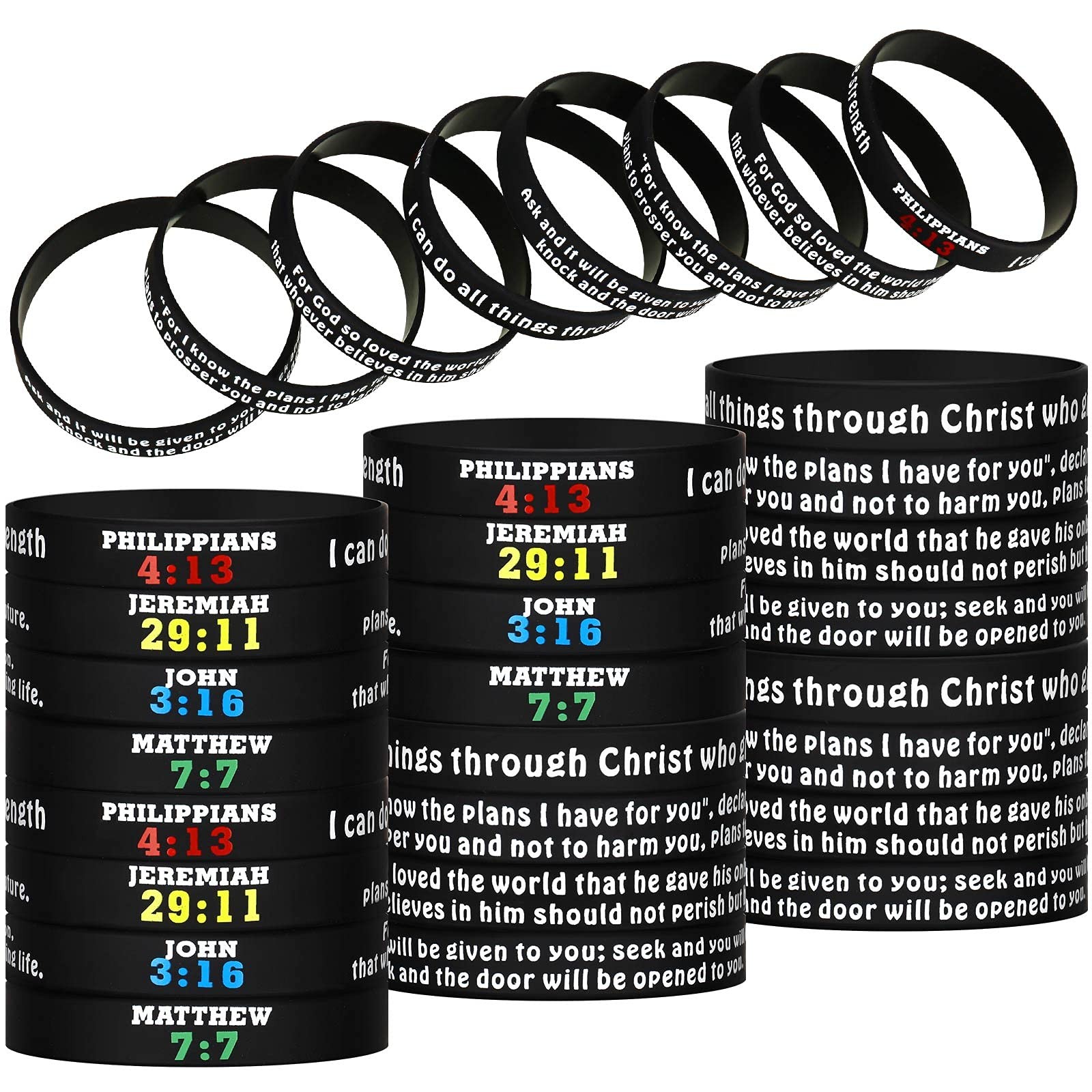 32 Pcs Bible Verses Silicone Bracelets Religious 2.3 inches, Bright colors