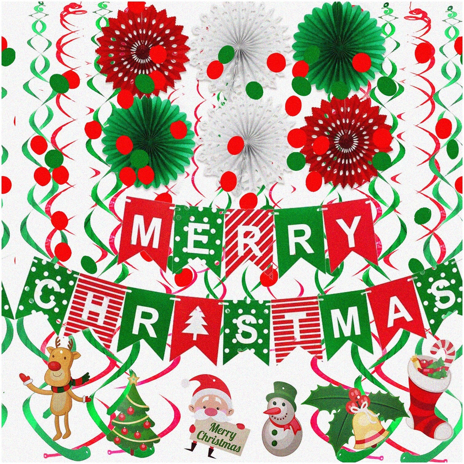 Party Decor Kit with Banner Paper Fans Confetti