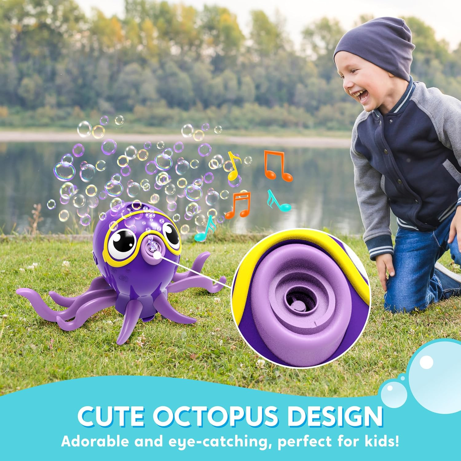 Dancing Octopus Bubble Machine 360° Auto-Avoid Toy with Solution for Kids Party!