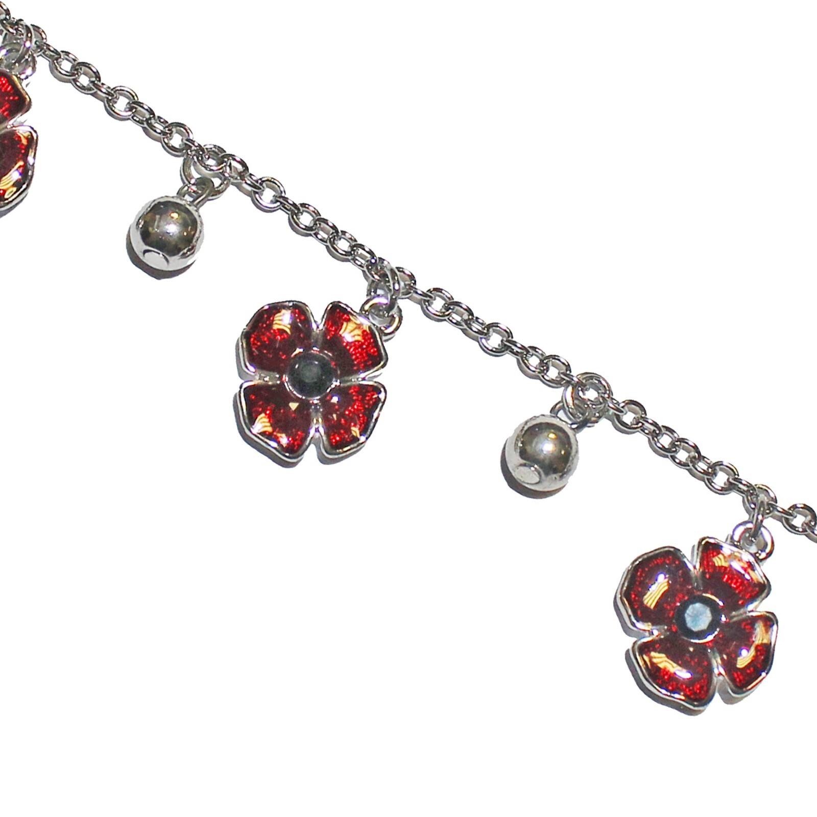 Poppy Bracelet Silver and Red Enamel Remembrance Sunday
