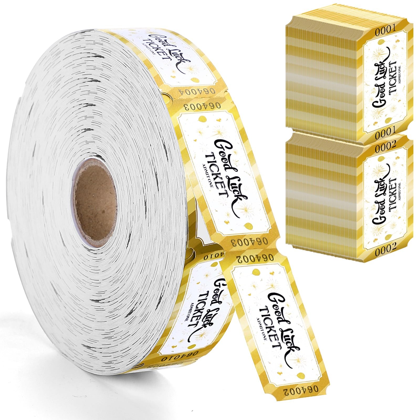 1000 Pcs 2026 New Year White Golden Single Roll Numbered Raffle Tickets Lot