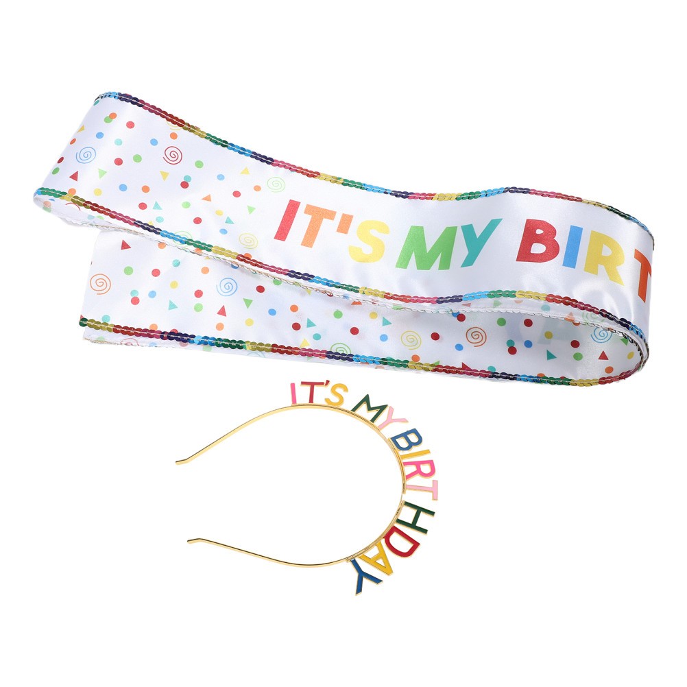 1 Set Colorful Birthday Headband and Sash Durable Zinc Alloy Party Decoration