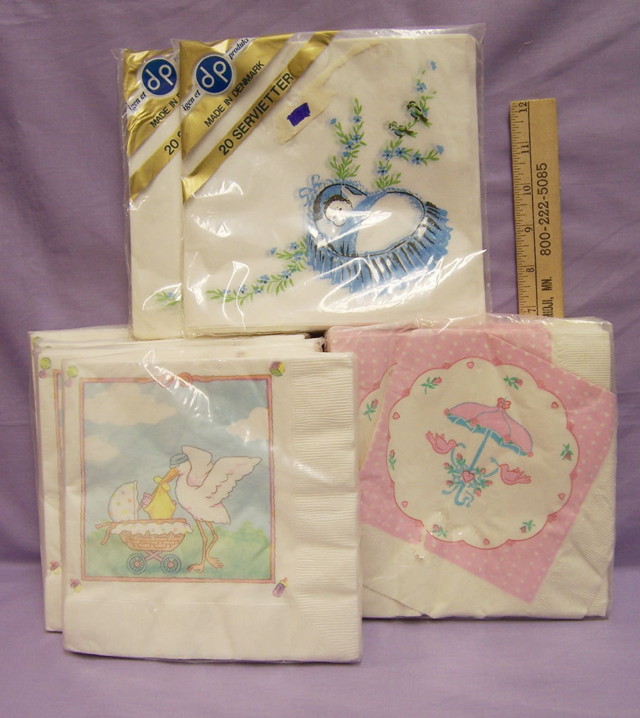 BABY SHOWER NAPKINS 154 TOTAL IS 7 UNOPENED PACKS VARIETY PICTURES NEW