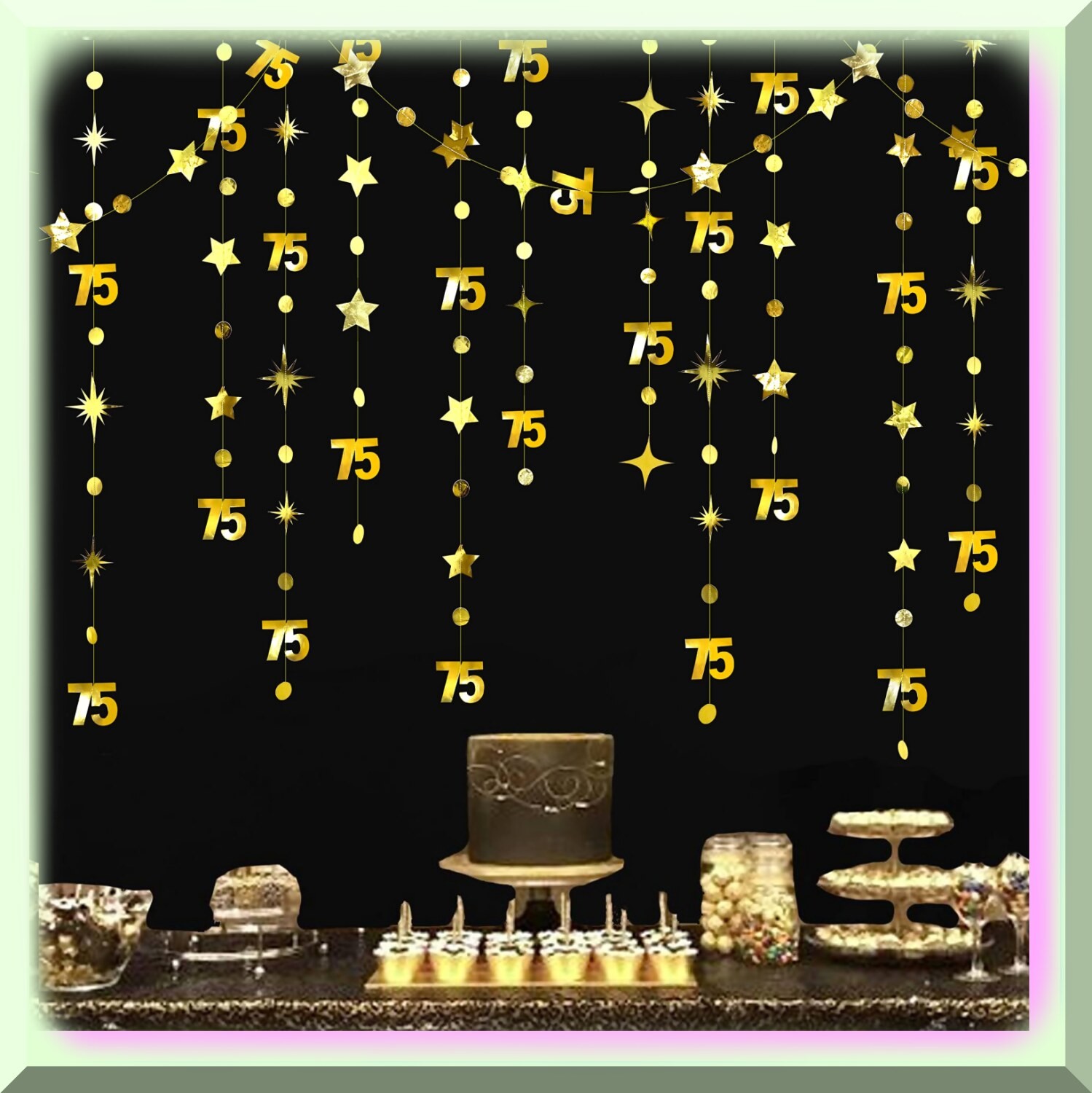 Golden Starry 75th Celebration Kit with Glittering Streamers