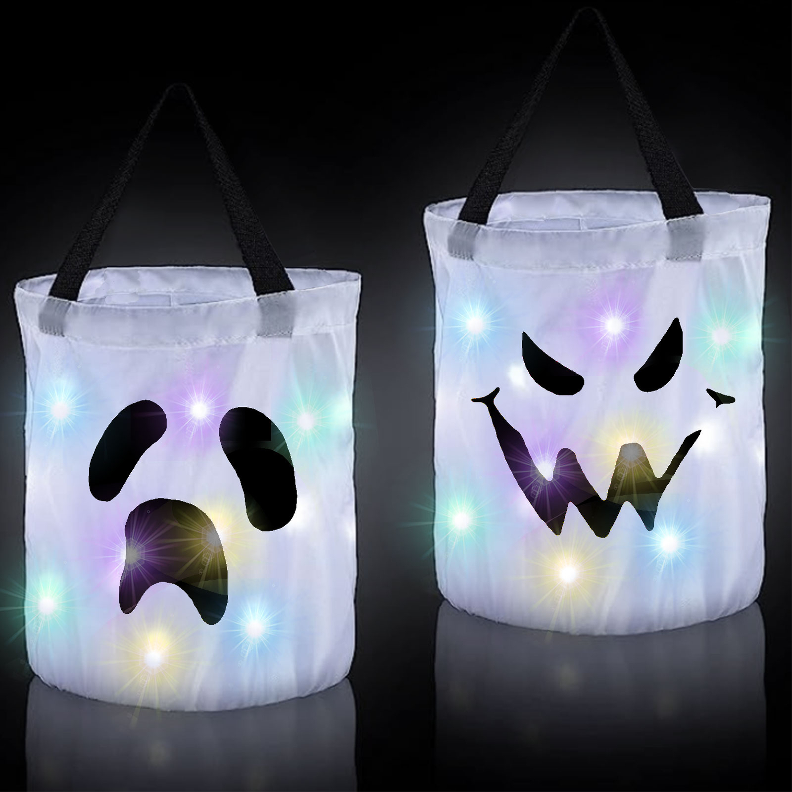 2 pcs LED Jack-O’-Lantern Light Up Halloween Candy Basket Bag Pumpkin Light bag