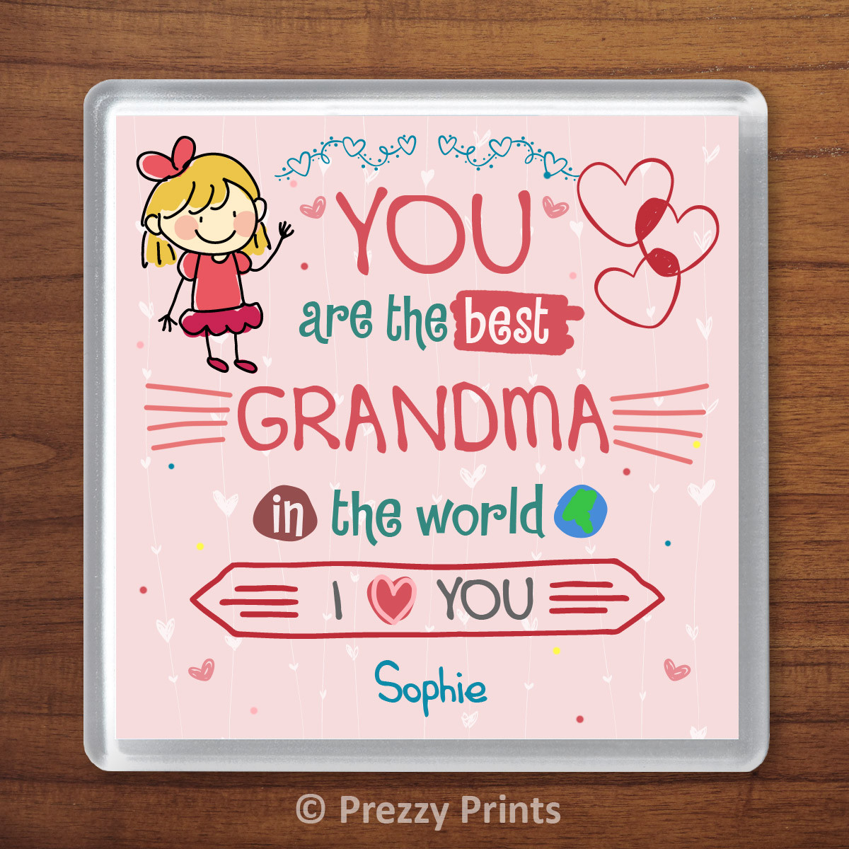 Best Grandma Personalised Gift From 1 Child Drinks Coaster Birthday Xmas