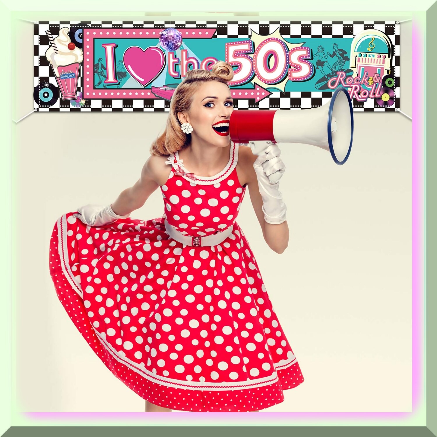 Retro 50s Party Banner Vintage Rock and Roll
