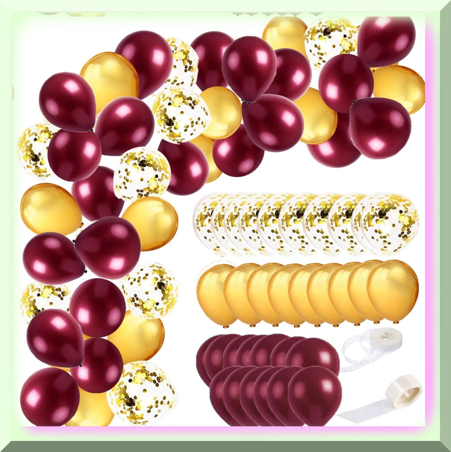 Maroon and Gold Balloon Garland for Celebrations