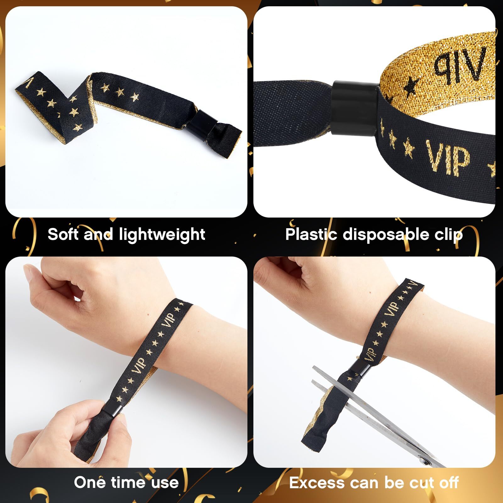 100 Pcs VIP Cloth Wristbands for Events Party Wedding Concert Fair Club