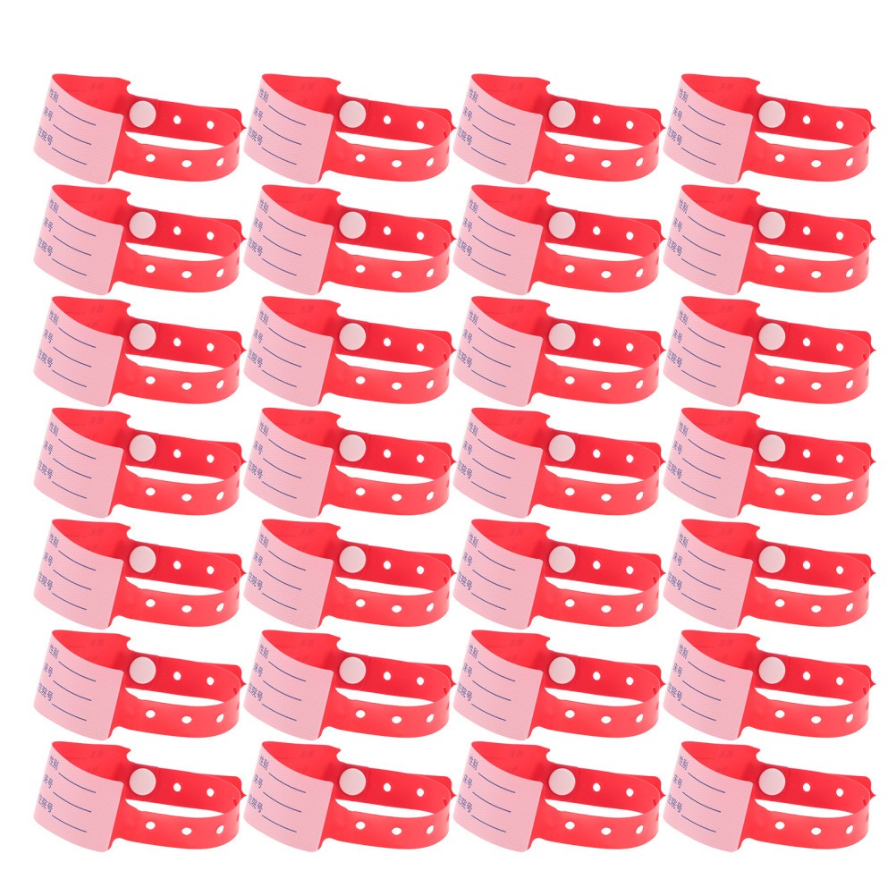 100Pcs Red Event Wristbands Plastic Hospital Patient Identification Bands