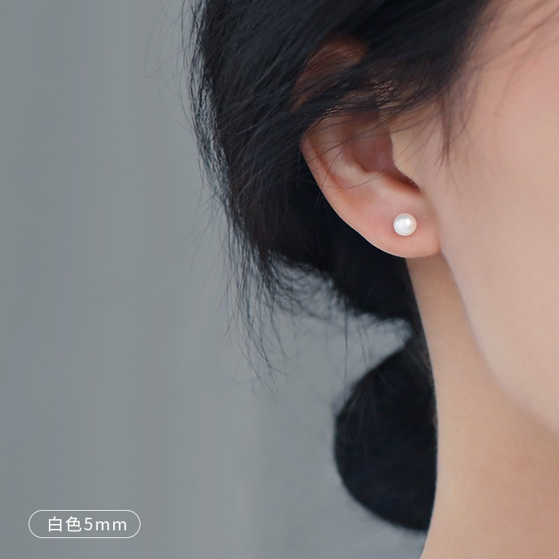 Minimalist Freshwater Pearl Stud Earrings – 925 Sterling Silver Elegant Women