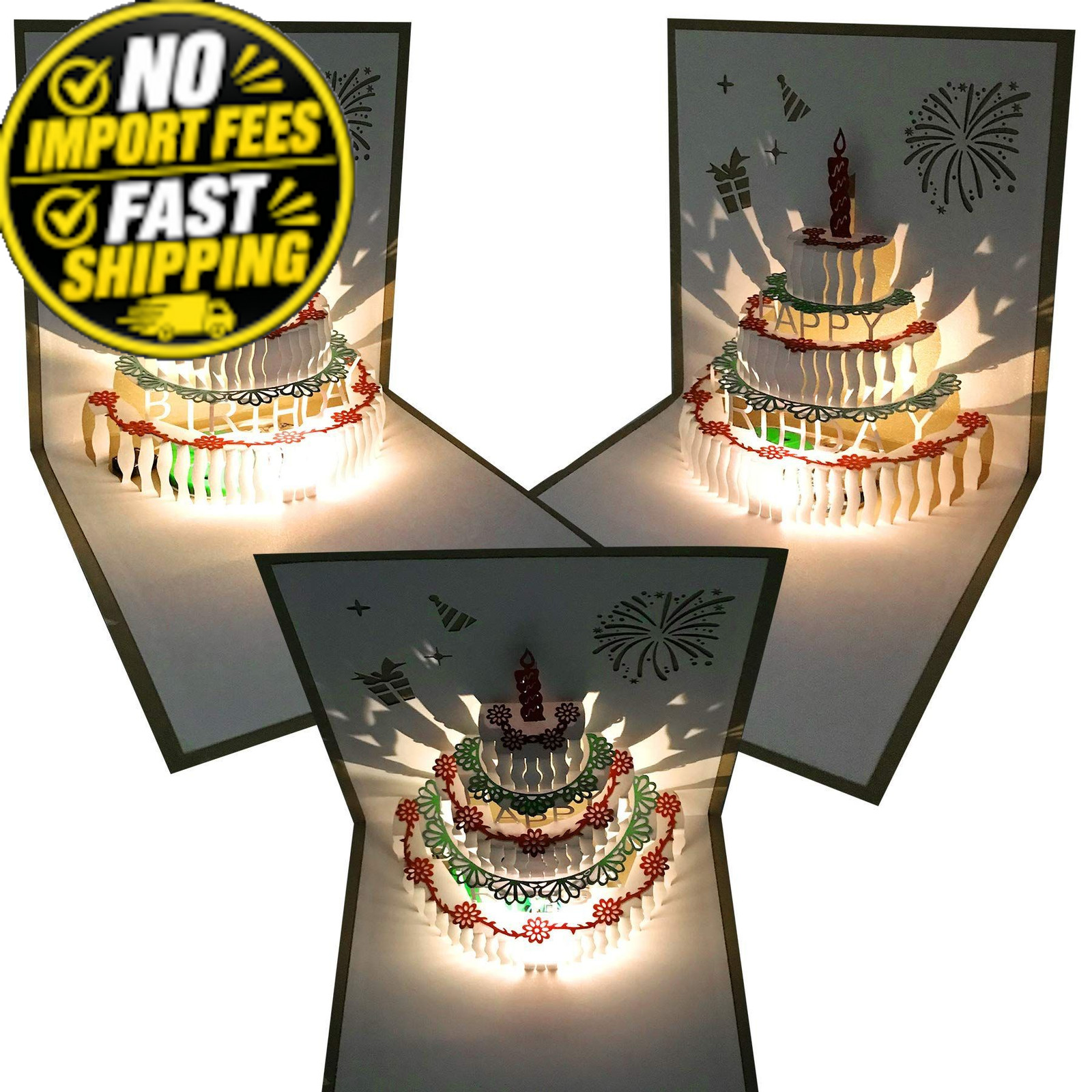 Akeydeco 3D Pop Up Birthday 5.9 inches x inches, yellow card Warm light