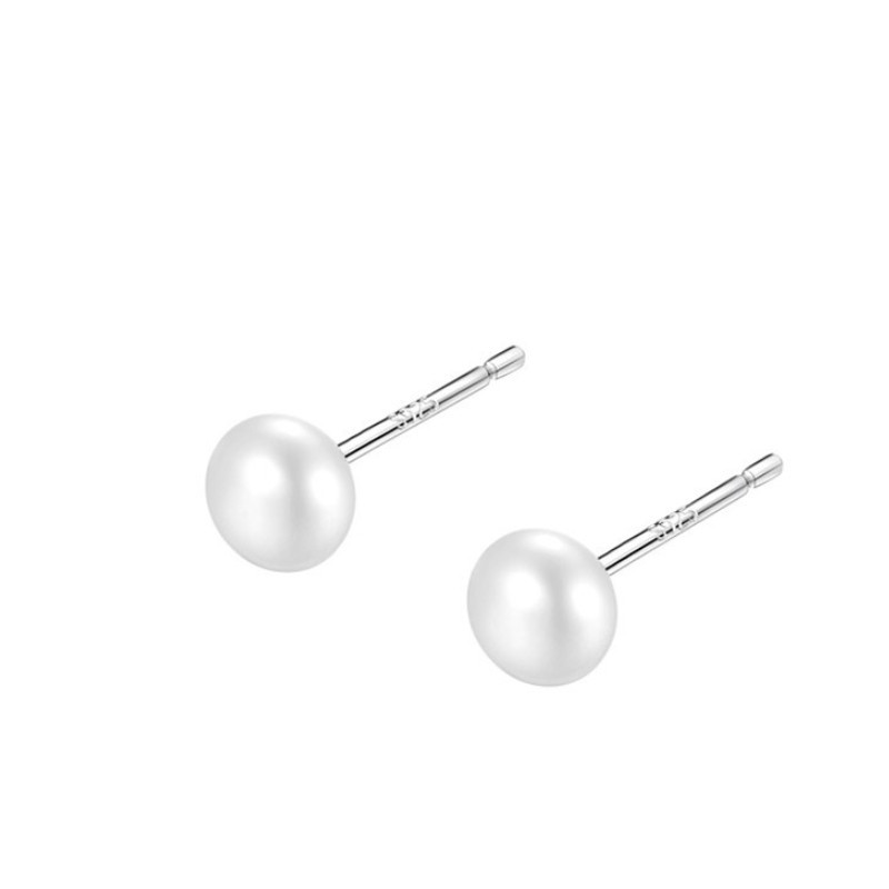 Minimalist Freshwater Pearl Stud Earrings – 925 Sterling Silver Elegant Women