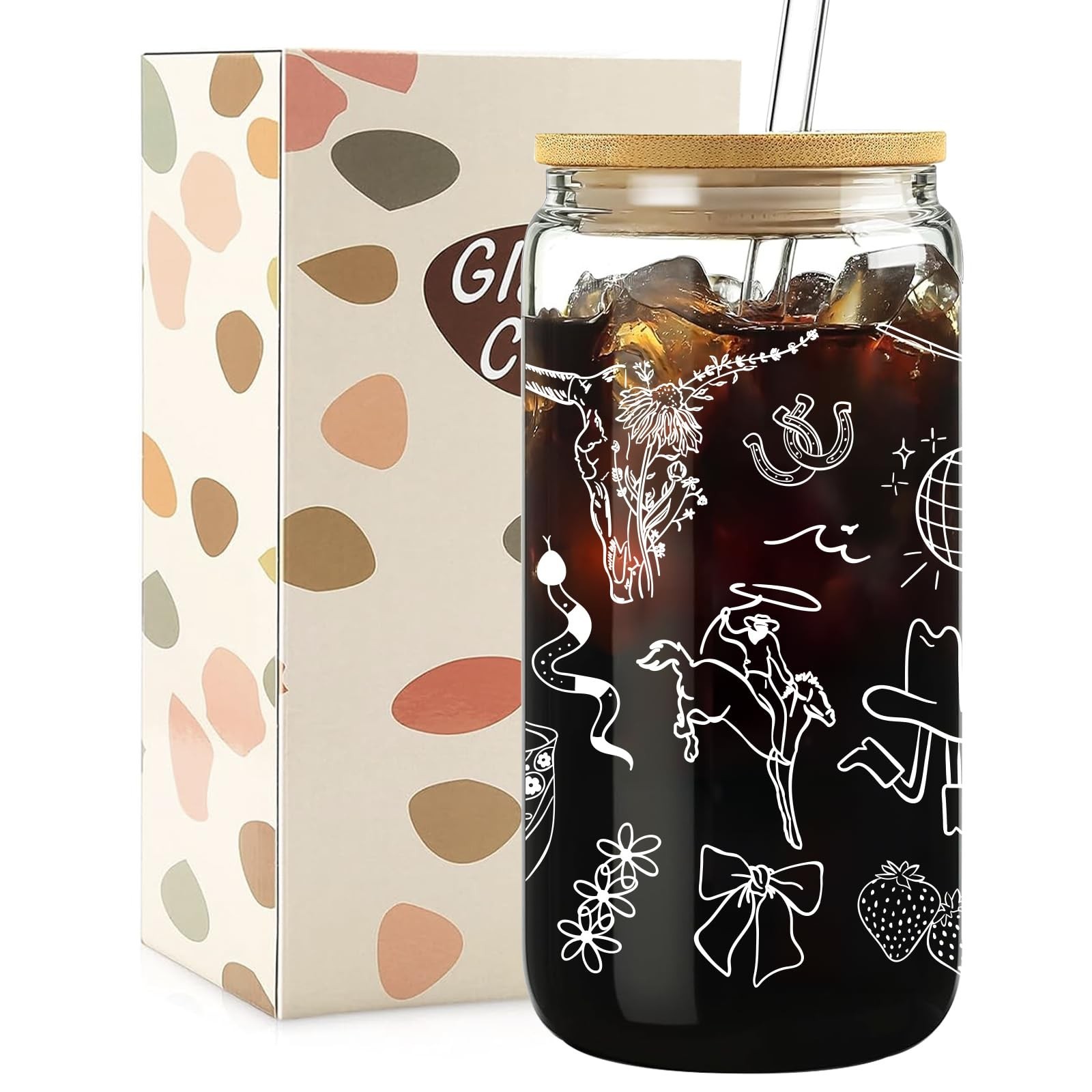 Cowgirl Gifts for Women – Cute Glass Cup with Lid and Straw, Cowgirl Birthday…
