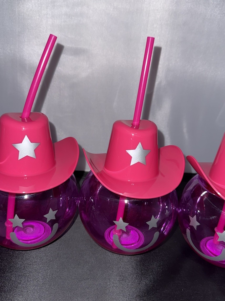 Bachelorette Cowgirl Hat Tumbler Cups Pink Purple 16 oz w/ Straw Set of 5