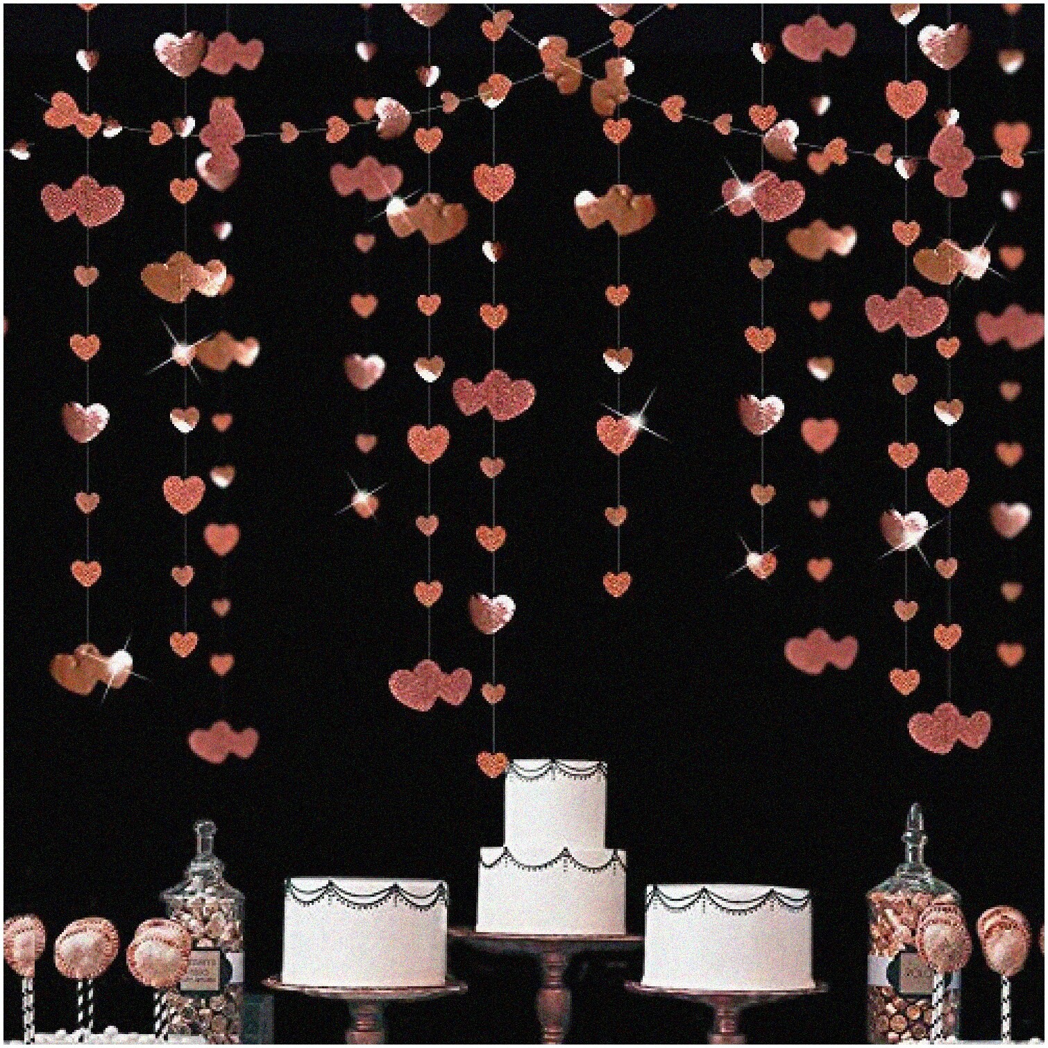Love Sparkle Rose Gold Heart Garland and Streamers