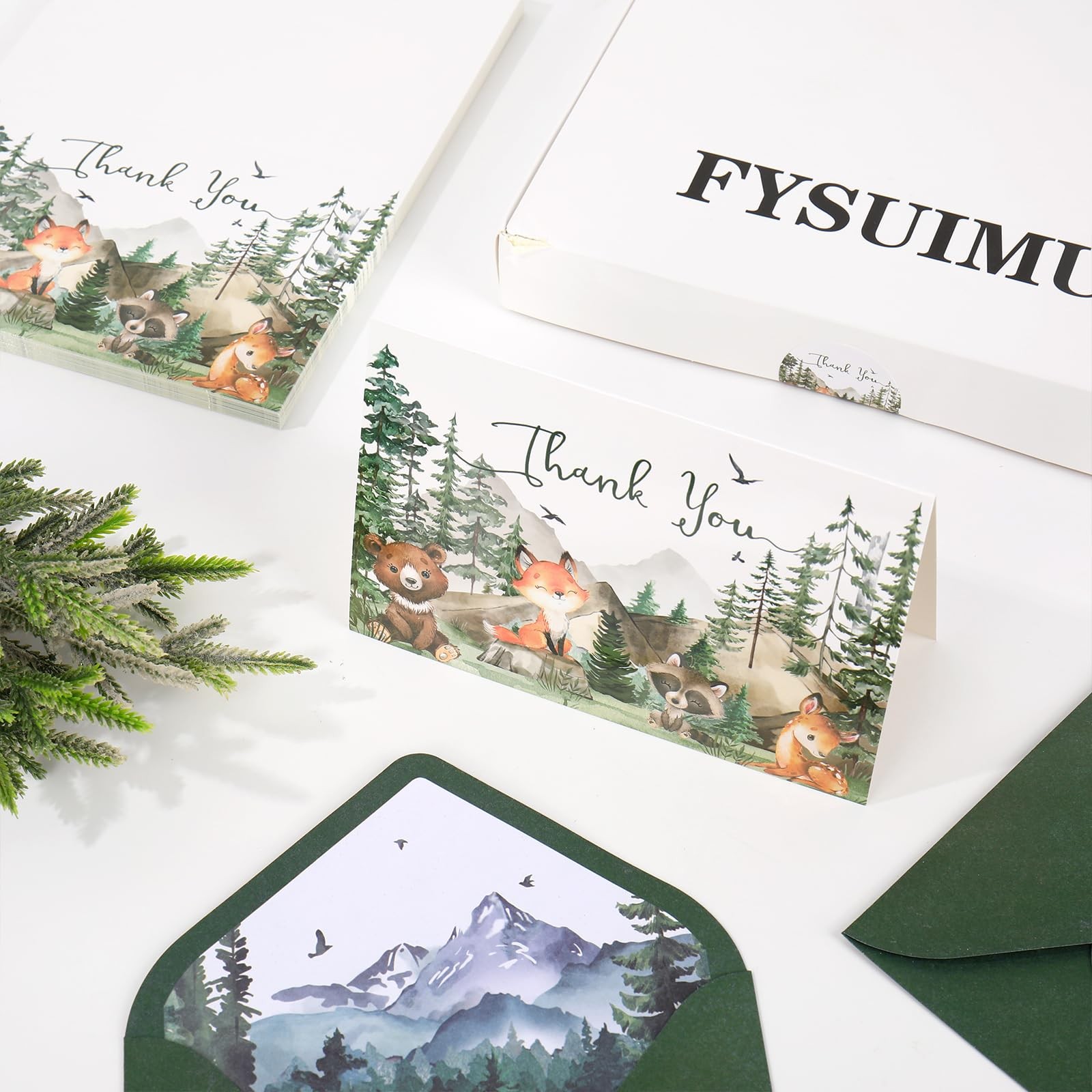 FYSUIMU 50 Pack Woodland Thank You Cards Watercolor 4 x 6 inch, multicolor