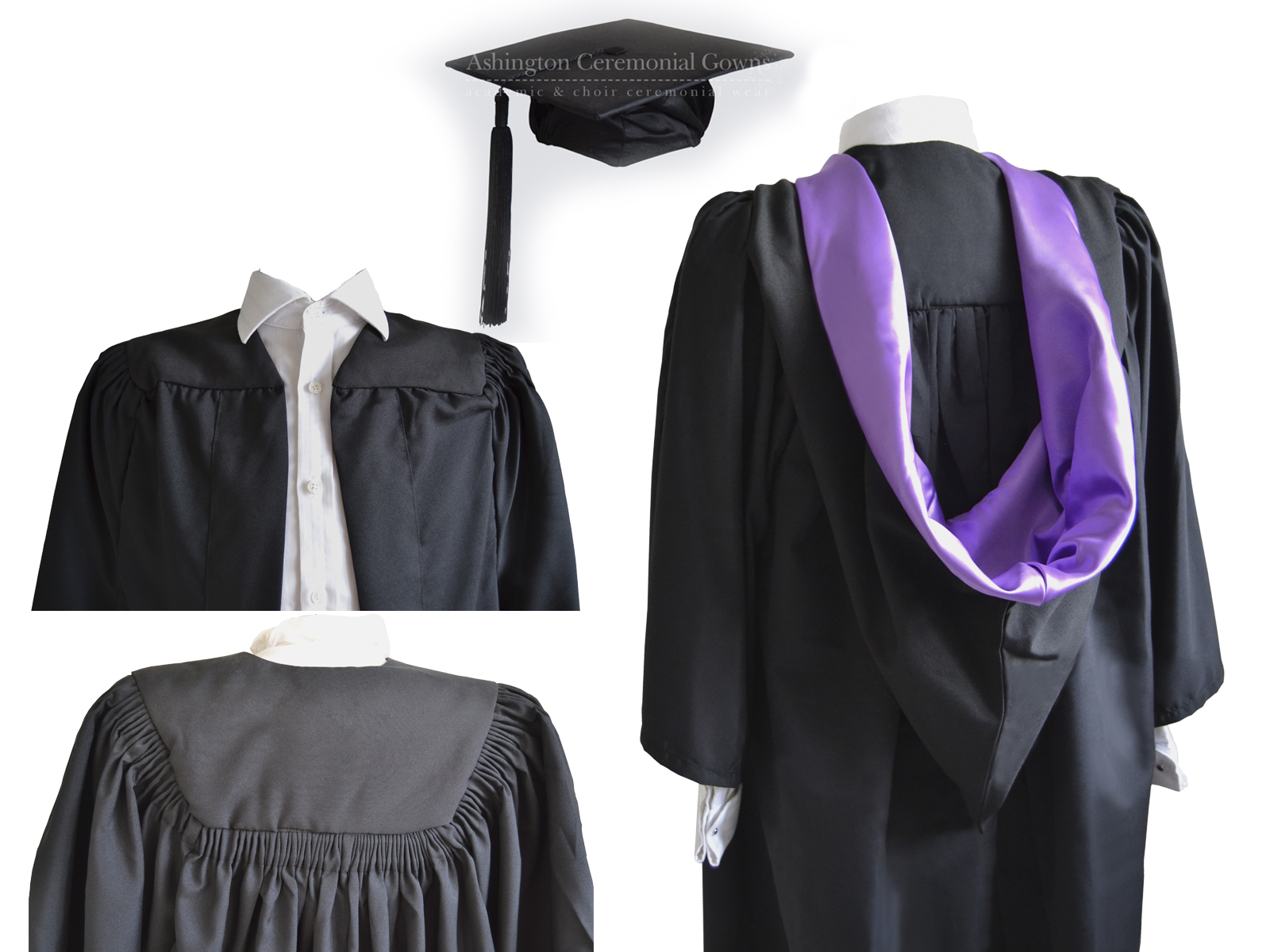Luxury Graduation Gown Hat Burgon Hood/Cap Set University Bachelor Academic Robe