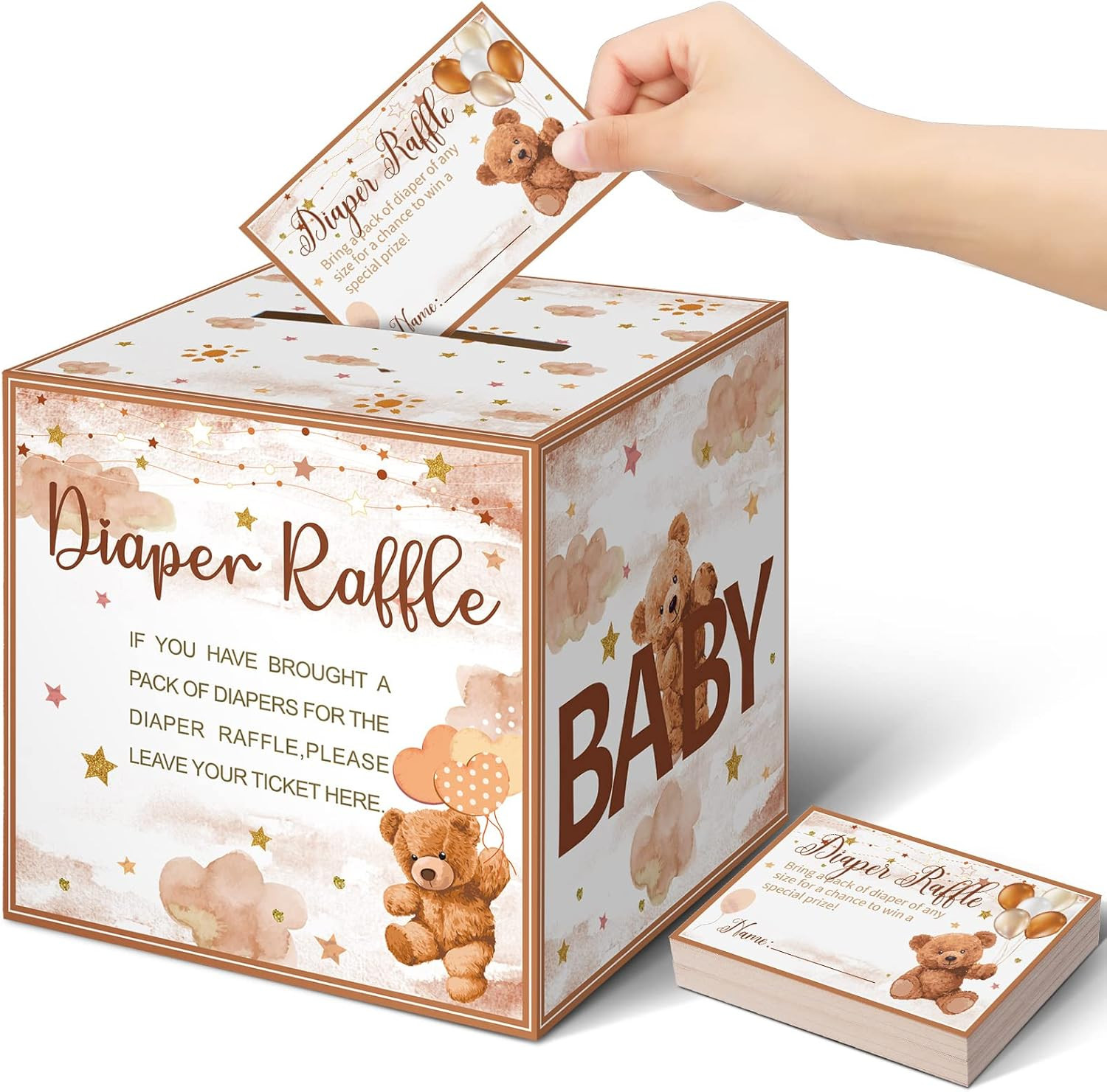 51 Pcs Diaper Raffle Box for Baby Shower Diaper Raffle Tickets with Box Cards Ba