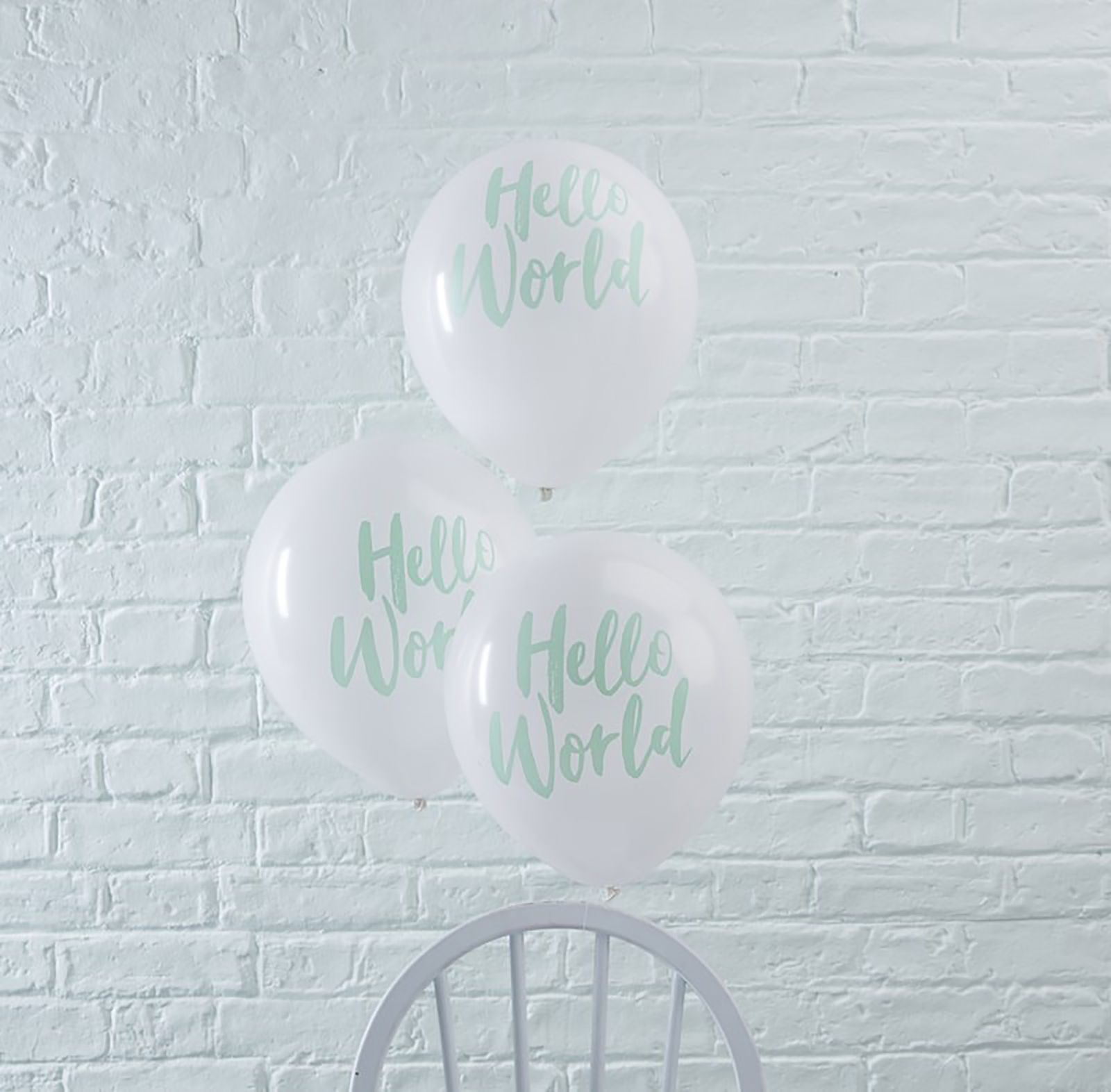 10 x HELLO WORLD BABY SHOWER BALLOONS White / Mint Gender Neutral Baby Shower