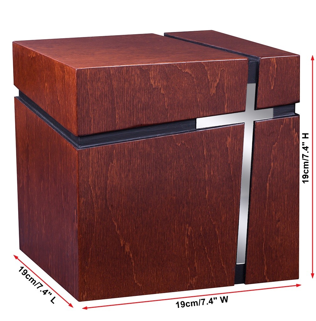 Modern Catholic Urn With Cross, Wooden Decorative Box For Ashes, Cremation Urn