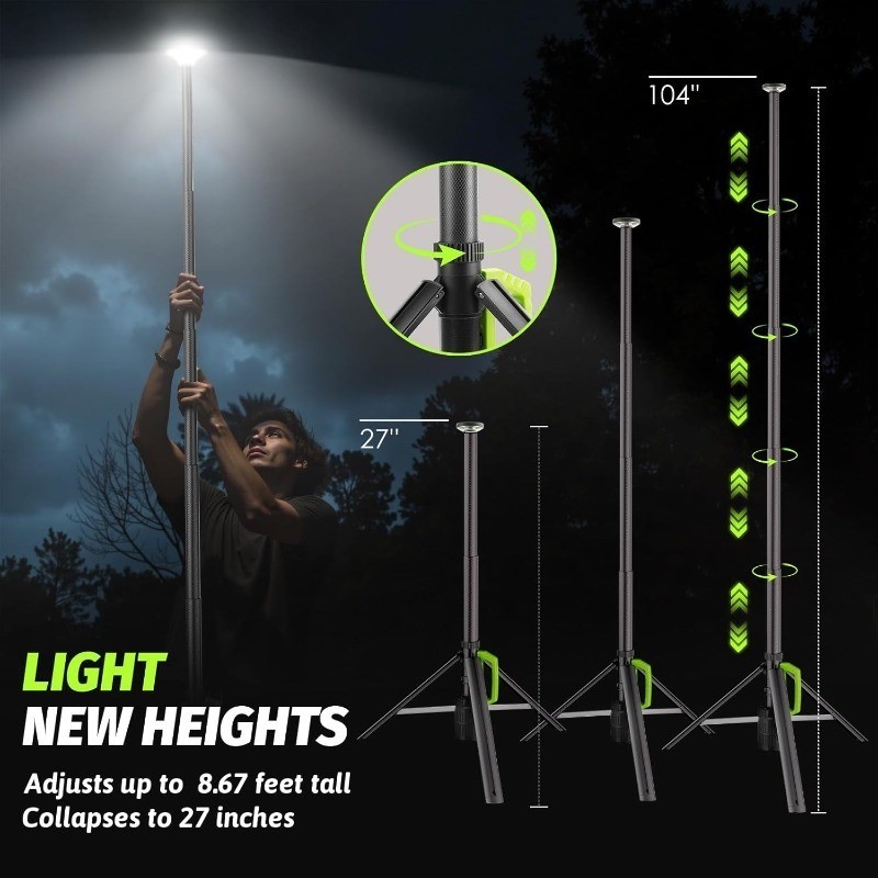 Rechargeable Telescopic Camping Light, 3000LM LED Work Lights on Stand,Hight