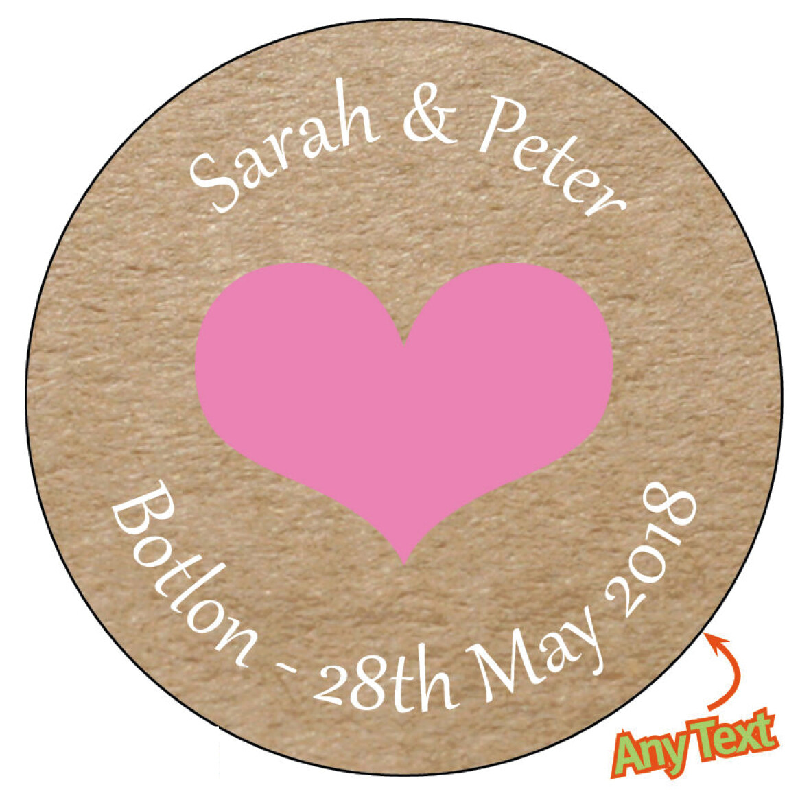 Personalised Wedding Shabby Kraft Effect Favour Heart Colours Stickers 910