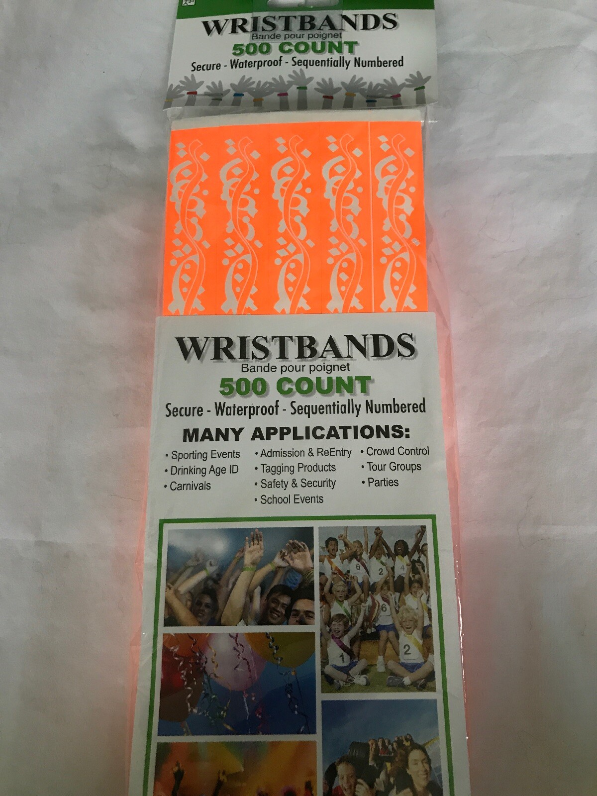 NEW Orange Swirls Ribbon Event Wristbands 500 Count Secure Waterproof