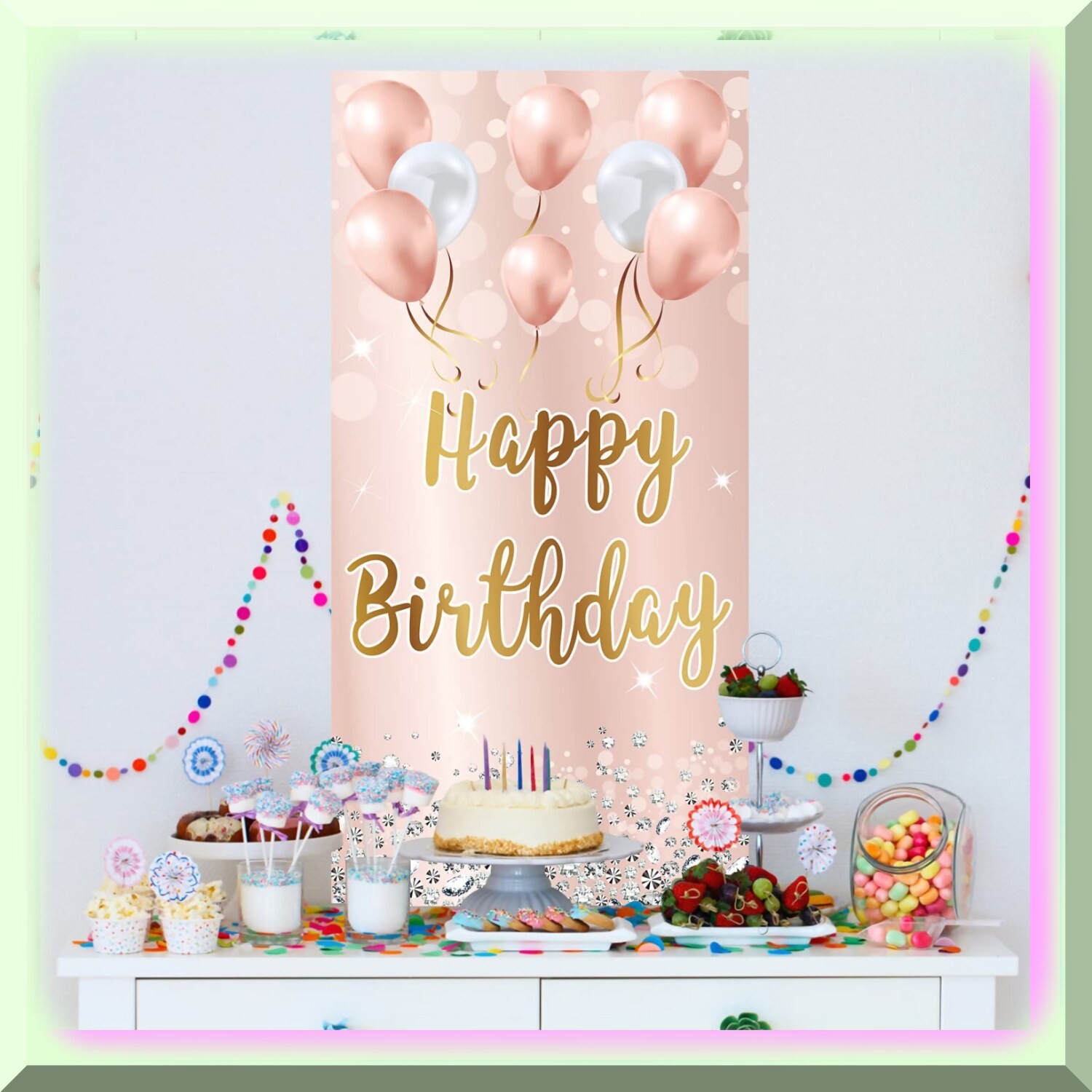 Rose Gold Celebration Door Banner for Women and Girls