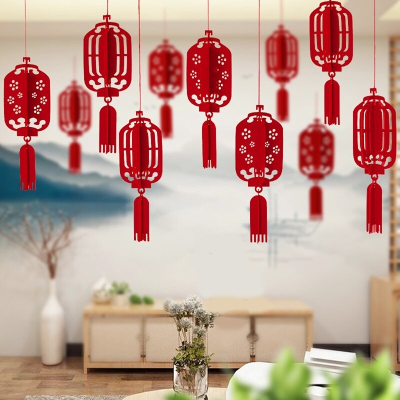 12pcs 3D Lanterns for Traditional Chinese New Year Holiday Celebration Pendant